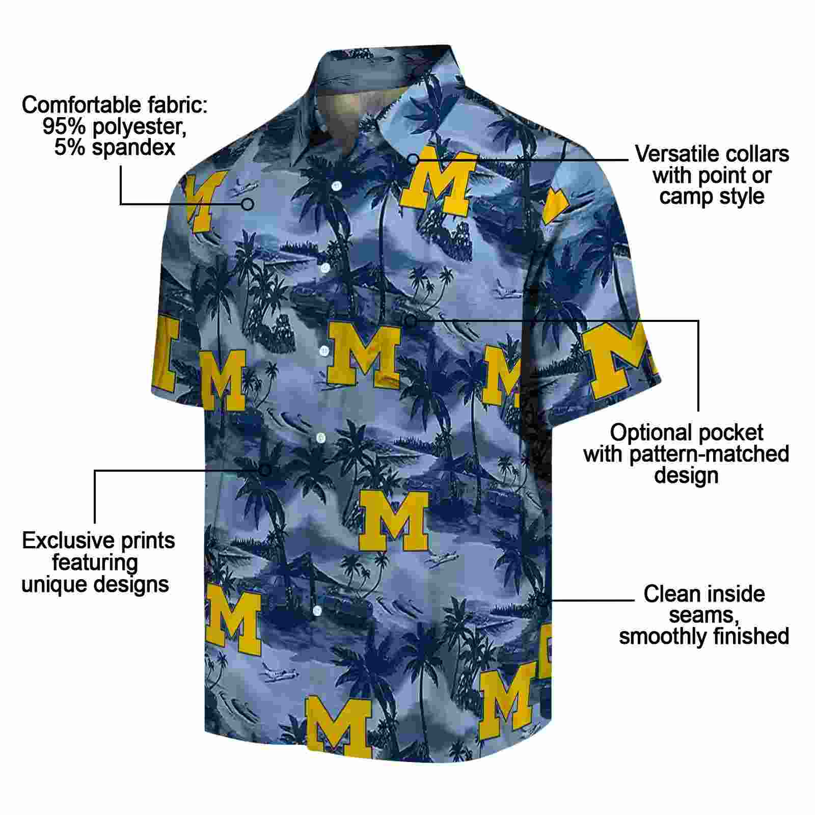 michigan wolverines coastal palms blue hawaiian shirt new arrival