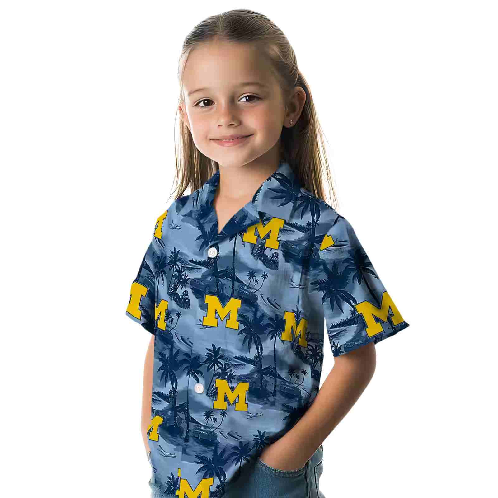 michigan wolverines coastal palms blue hawaiian shirt premium grade