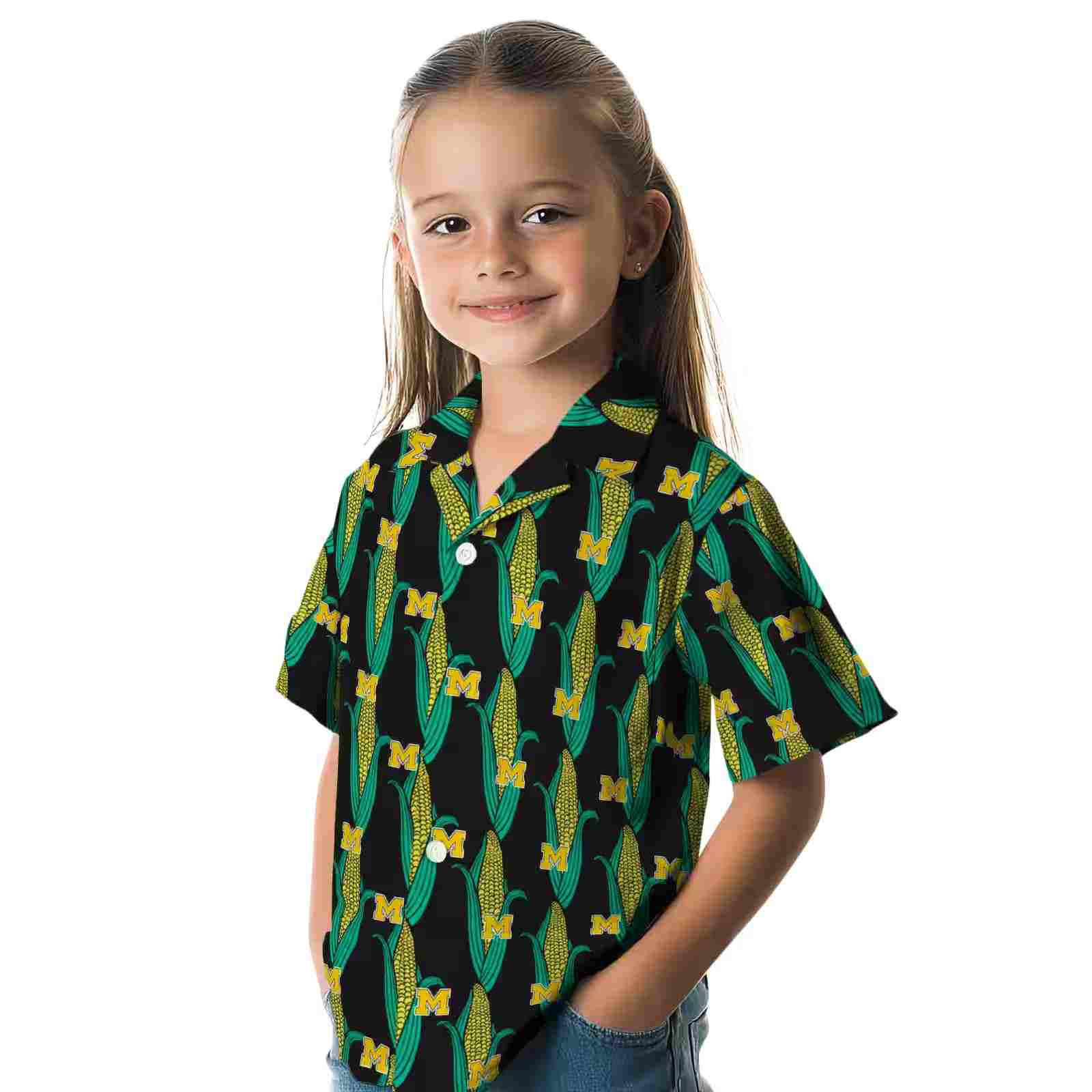 michigan wolverines corn motifs black green hawaiian shirt premium grade