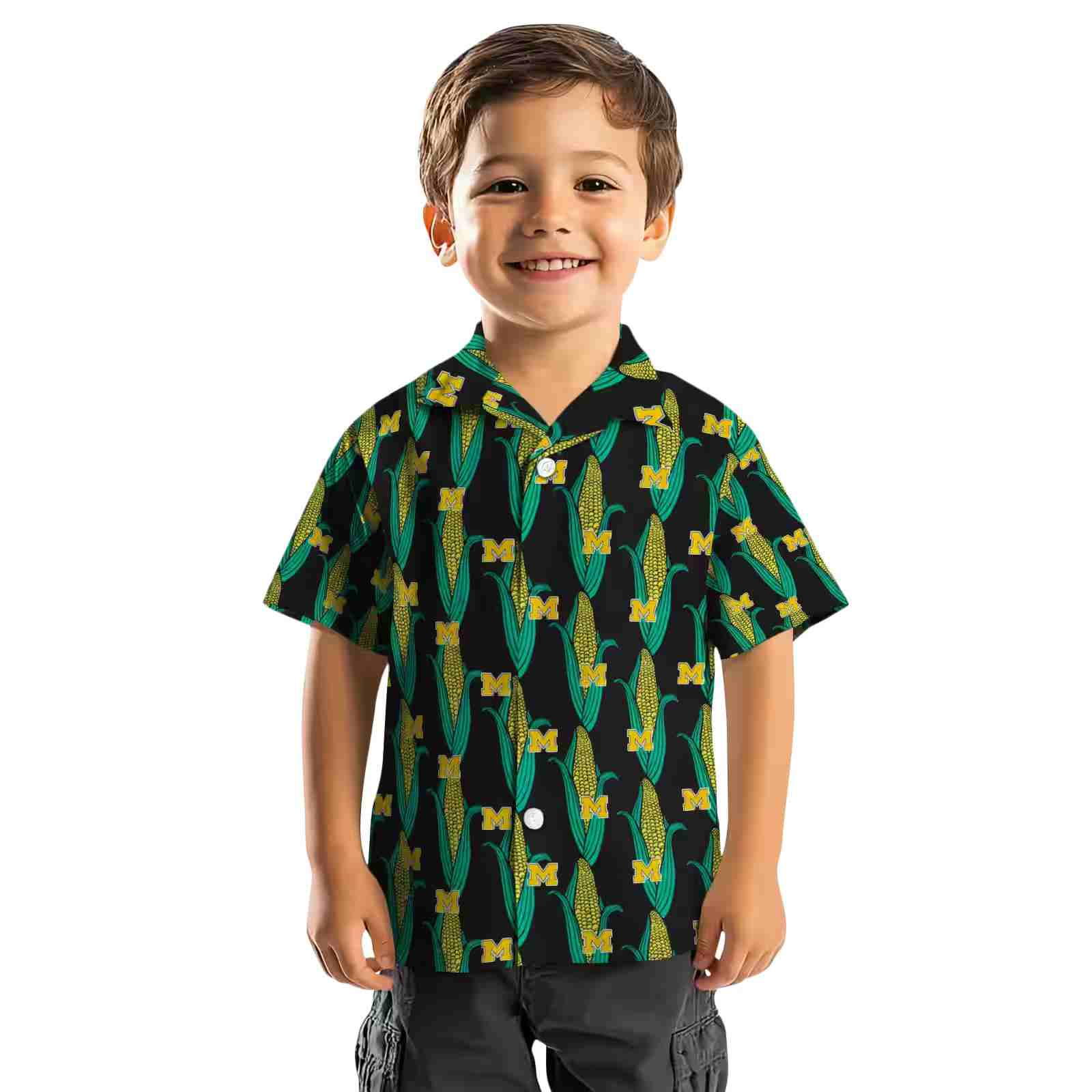 michigan wolverines corn motifs black green hawaiian shirt top rated