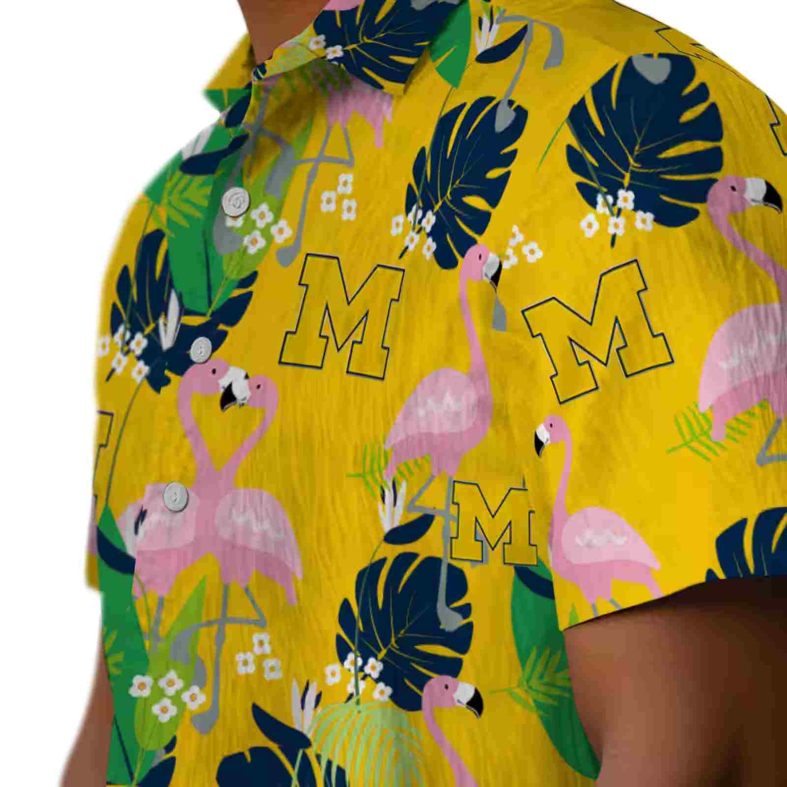 michigan wolverines flamingo foliage blue green hawaiian shirt trendy