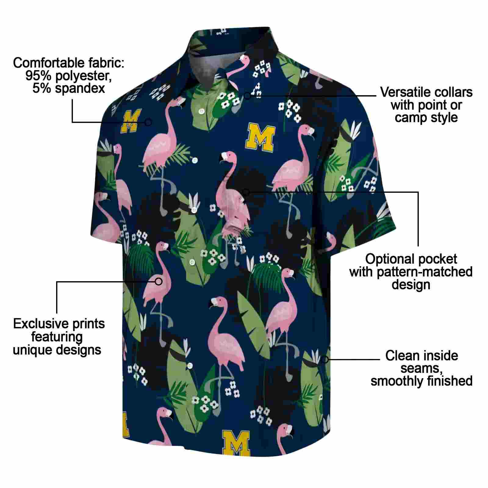 michigan wolverines flamingo leaf motif blue hawaiian shirt new arrival