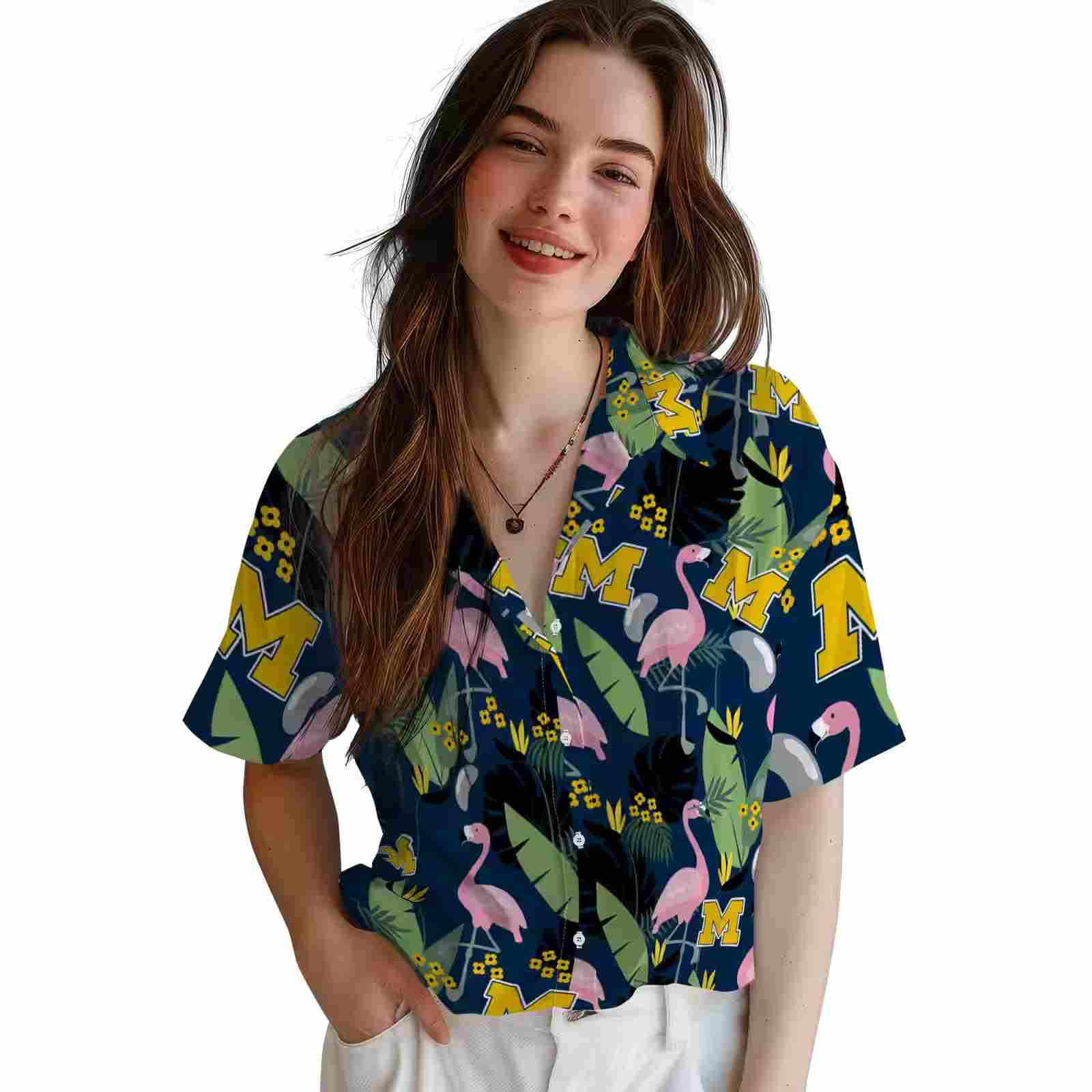 michigan wolverines flamingo leaves blue hawaiian shirt latest model