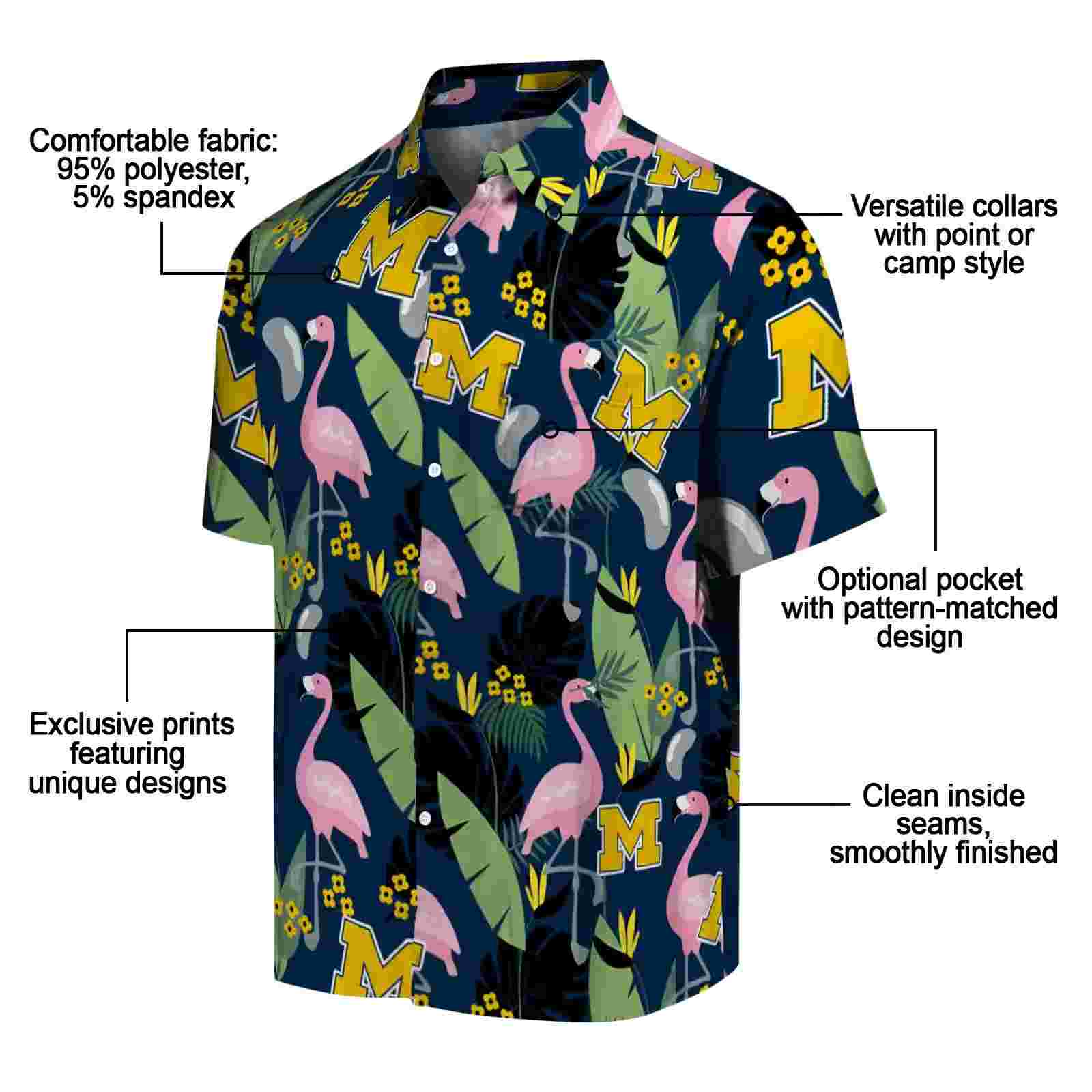 michigan wolverines flamingo leaves blue hawaiian shirt new arrival