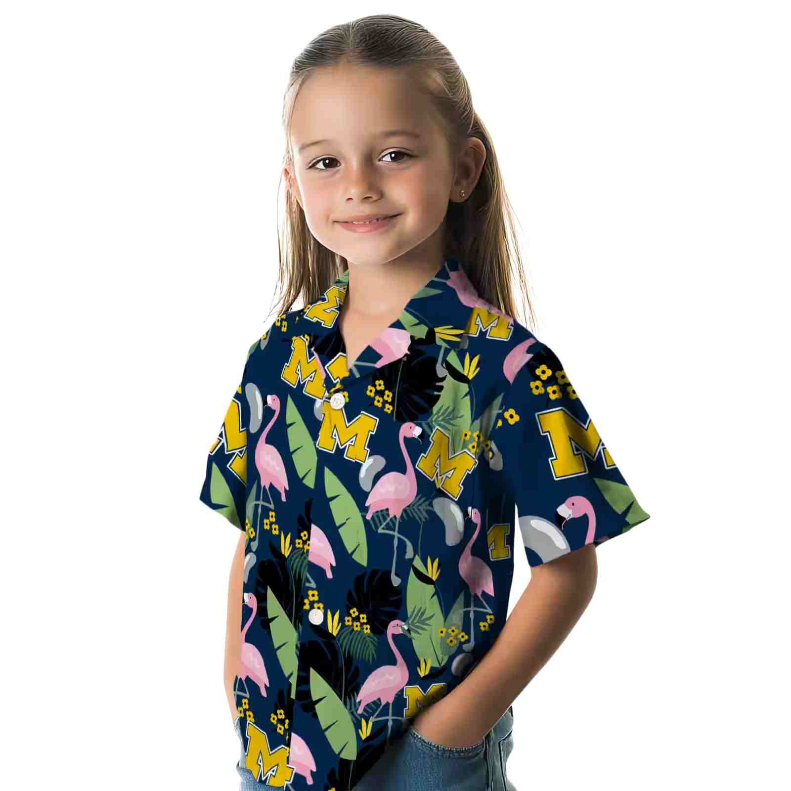 michigan wolverines flamingo leaves blue hawaiian shirt premium grade