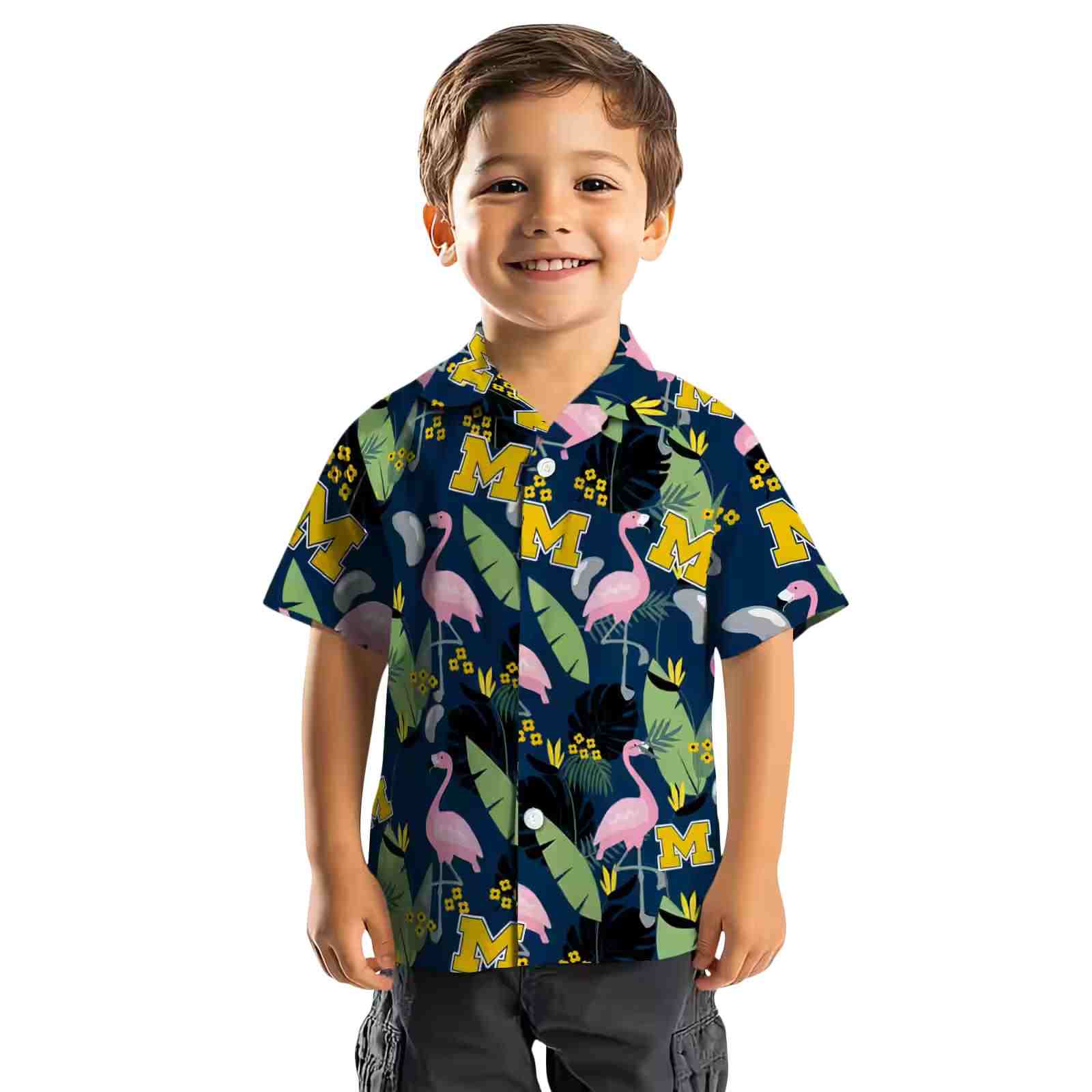 michigan wolverines flamingo leaves blue hawaiian shirt top rated