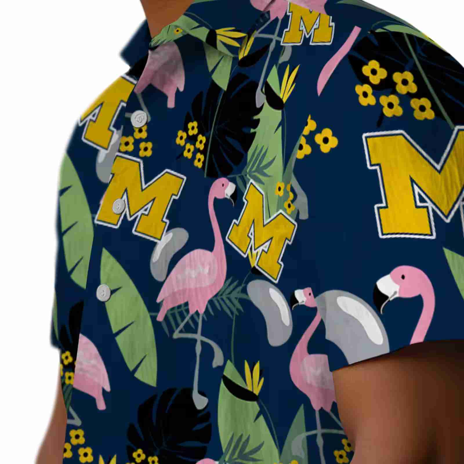 michigan wolverines flamingo leaves blue hawaiian shirt trendy