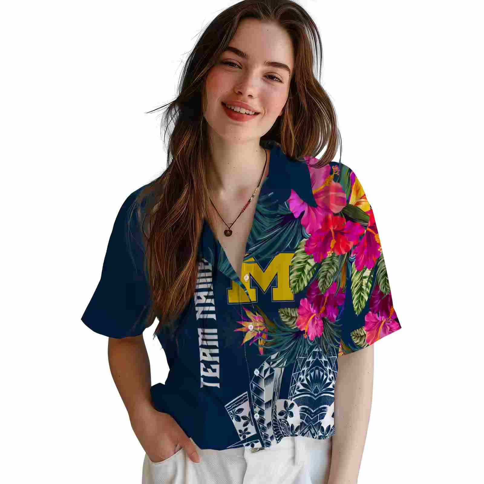 michigan wolverines floral polynesian blue hawaiian shirt latest model