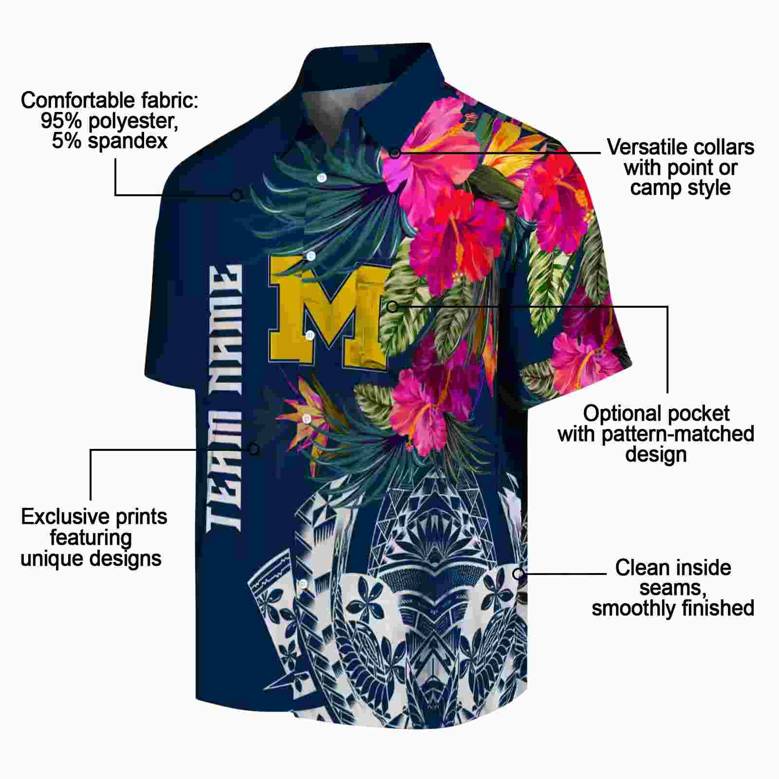 michigan wolverines floral polynesian blue hawaiian shirt new arrival