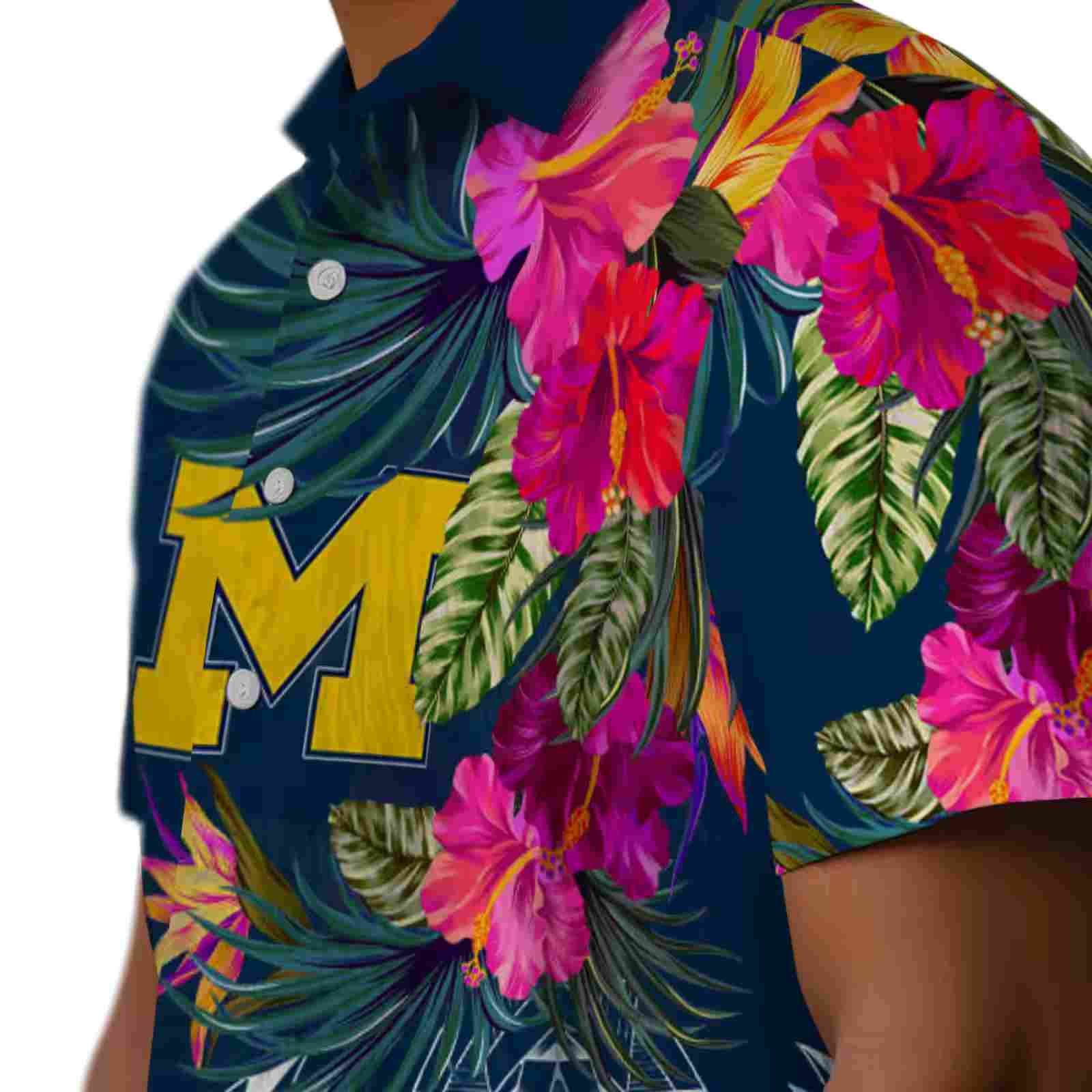 michigan wolverines floral polynesian blue hawaiian shirt trendy