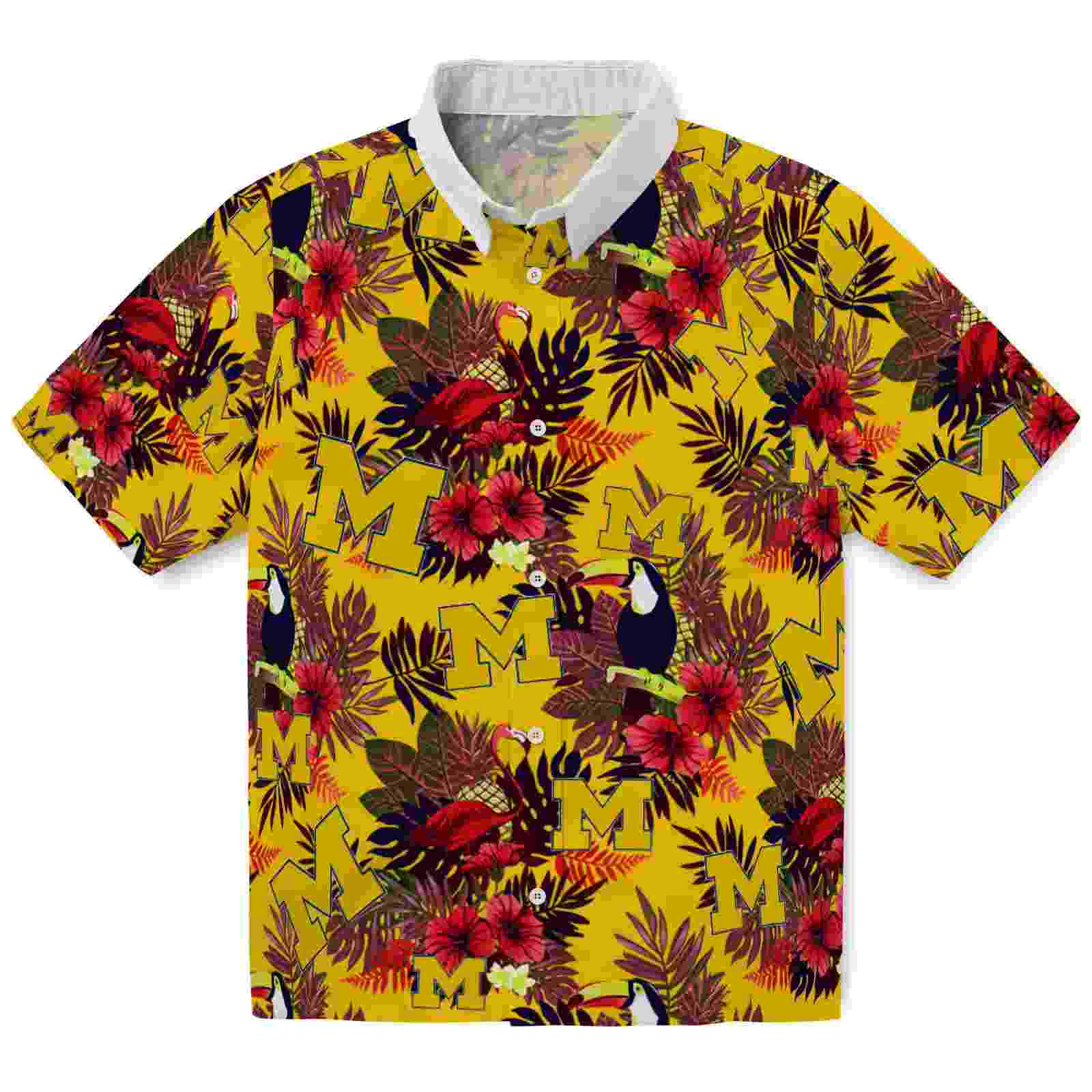 Michigan Wolverines Floral Toucan Blue Red Hawaiian Shirt