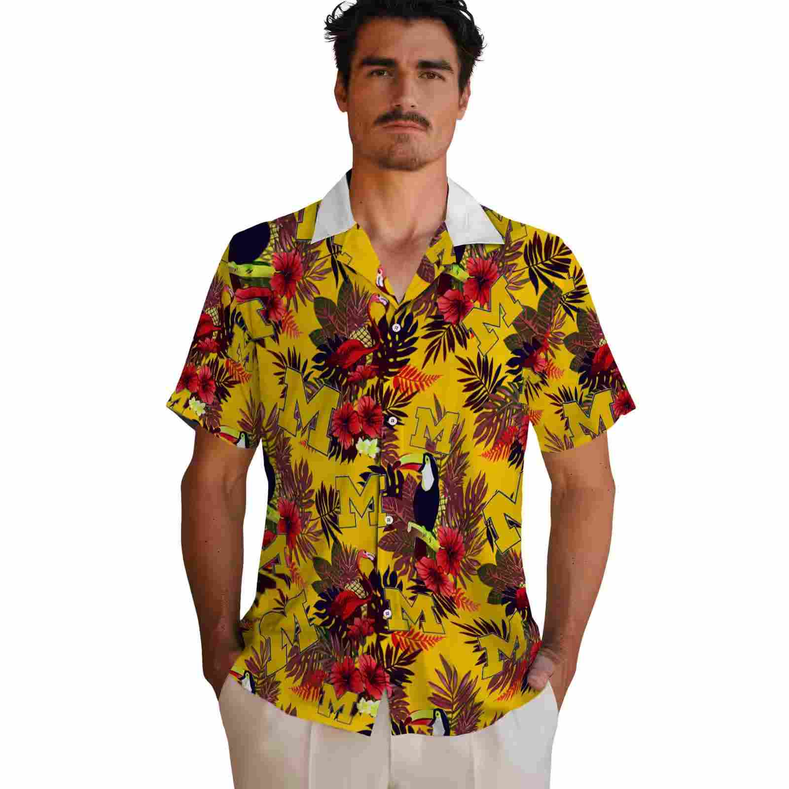 michigan wolverines floral toucan blue red hawaiian shirt fashion forward