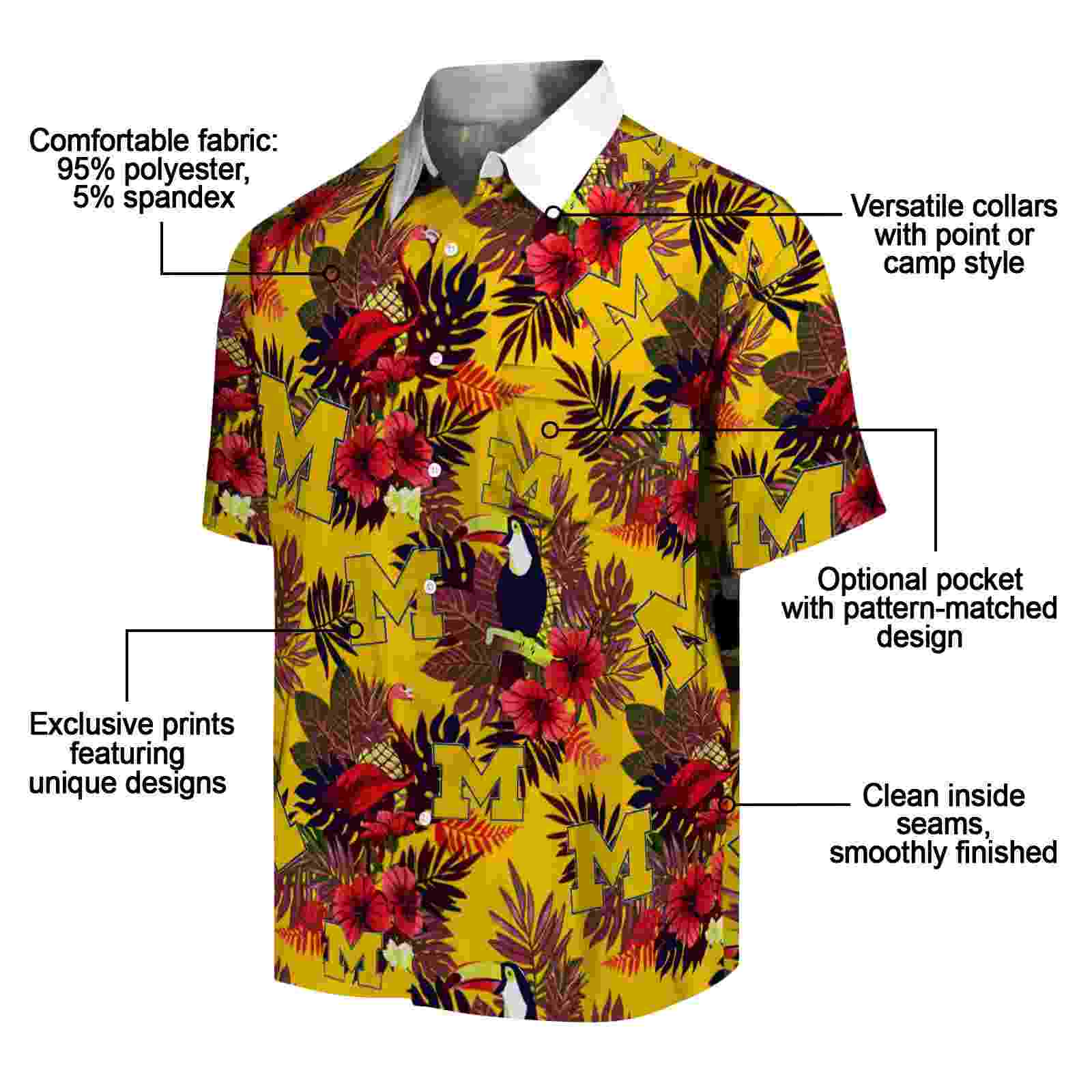 michigan wolverines floral toucan blue red hawaiian shirt new arrival