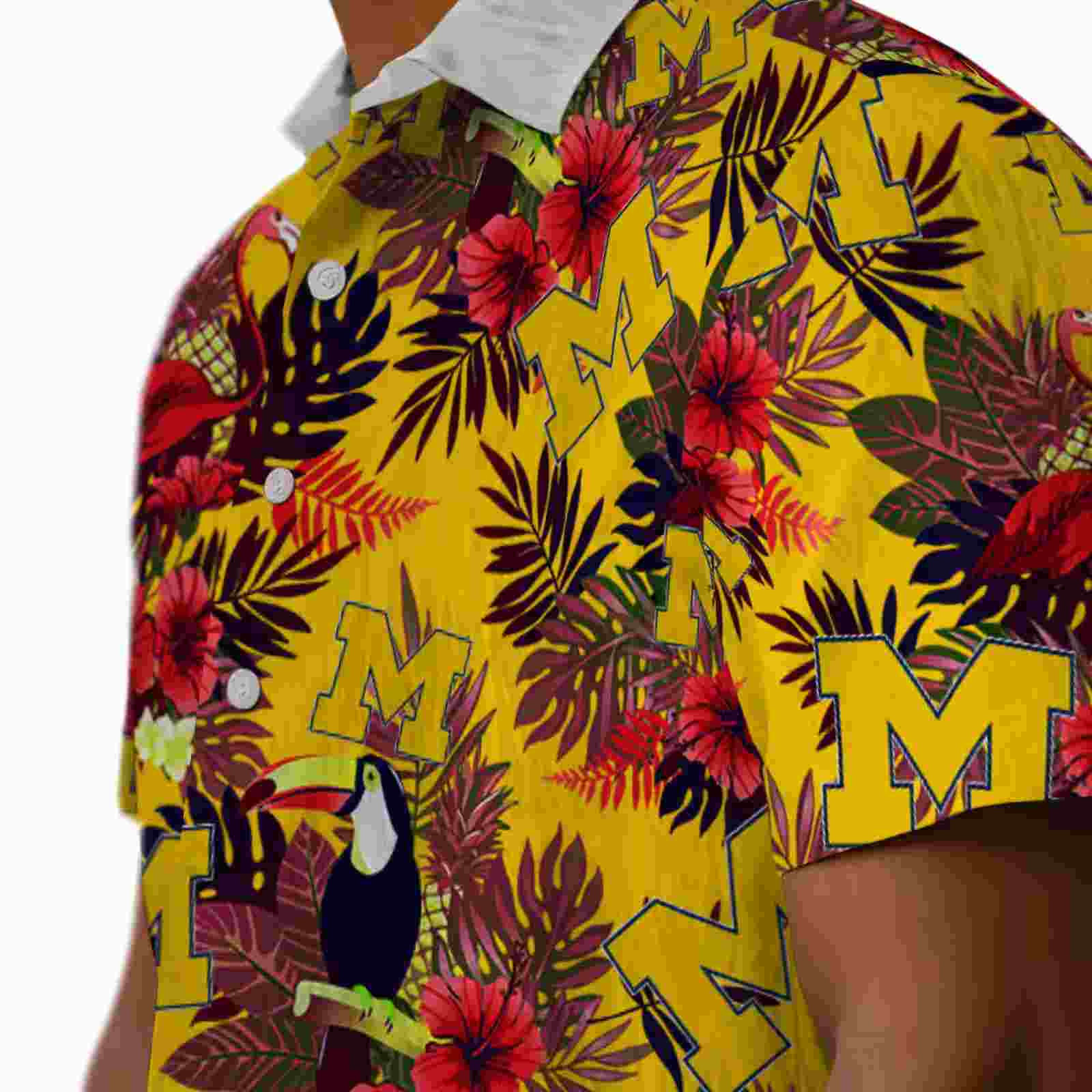 michigan wolverines floral toucan blue red hawaiian shirt trendy