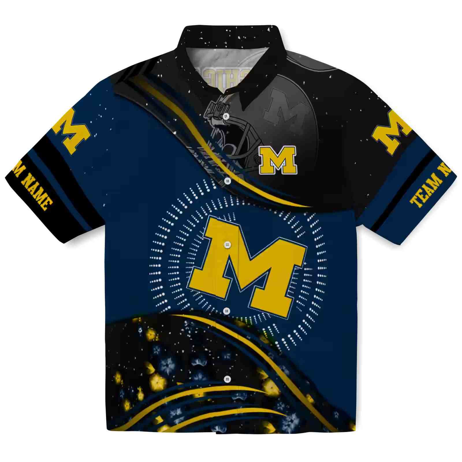 Michigan Wolverines Football Wave Blue Black Hawaiian Shirt