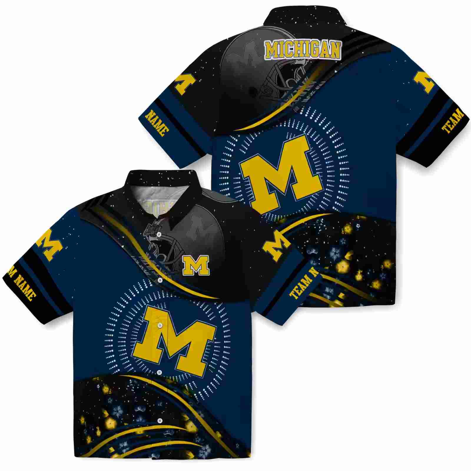 michigan wolverines football wave blue black hawaiian shirt high quality