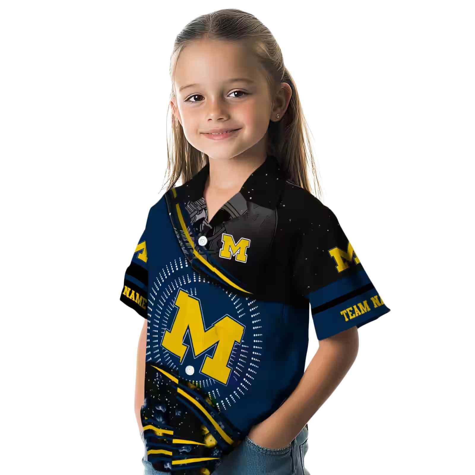 michigan wolverines football wave blue black hawaiian shirt premium grade