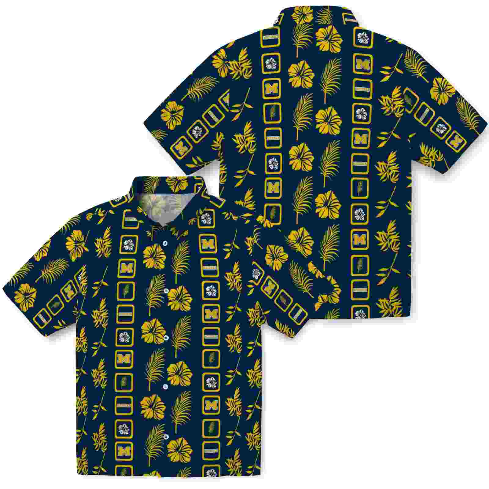 michigan wolverines framed floral blue hawaiian shirt high quality