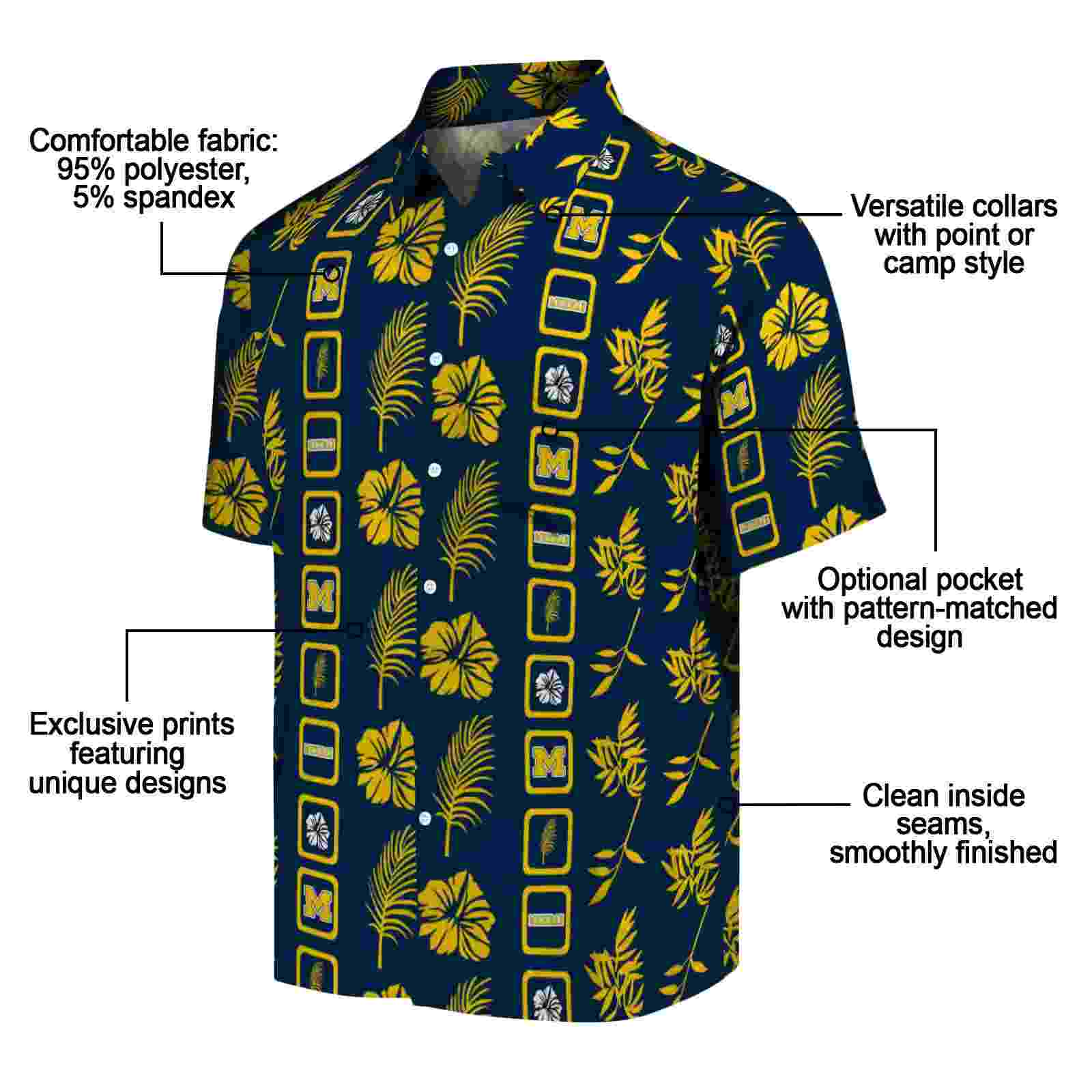 michigan wolverines framed floral blue hawaiian shirt new arrival