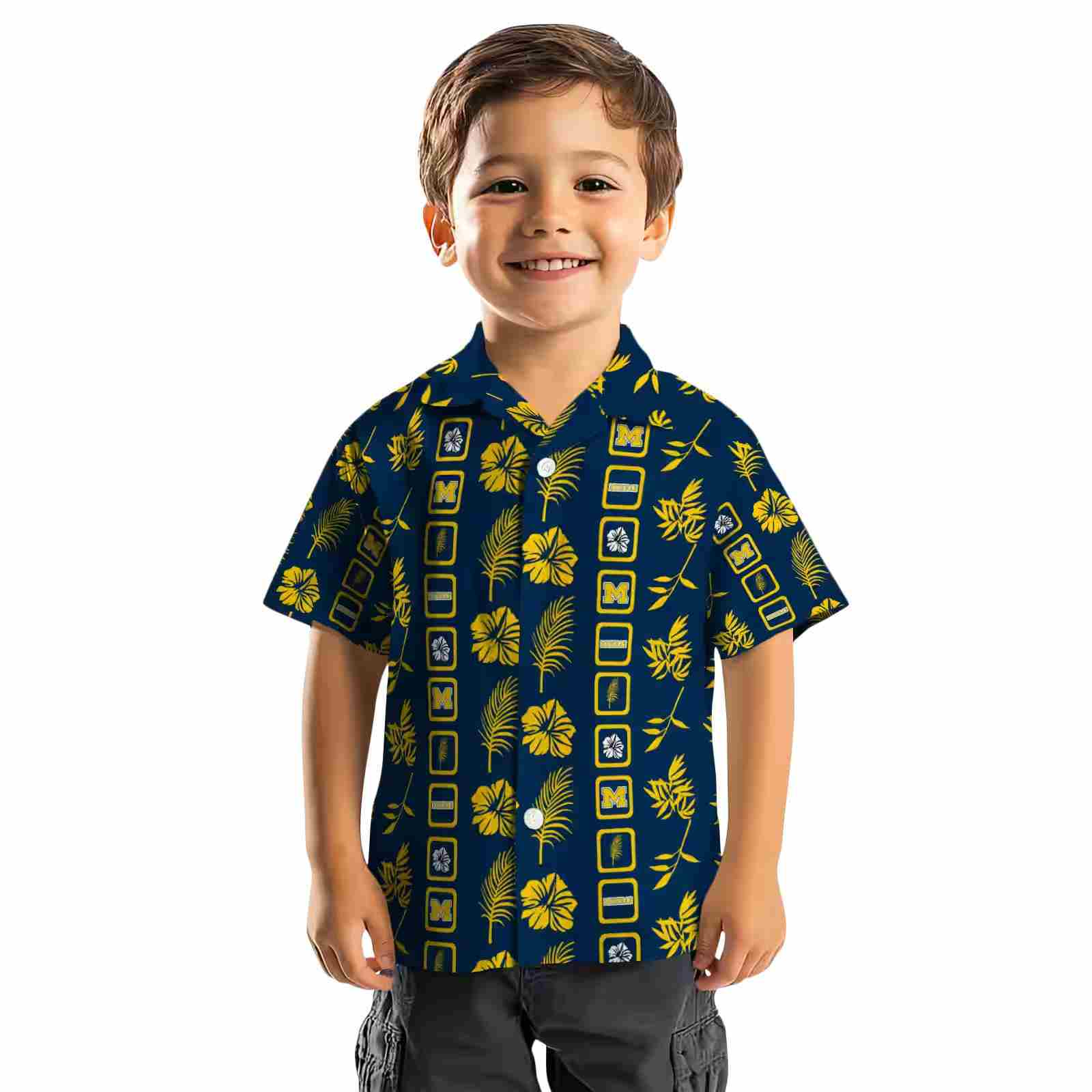 michigan wolverines framed floral blue hawaiian shirt top rated