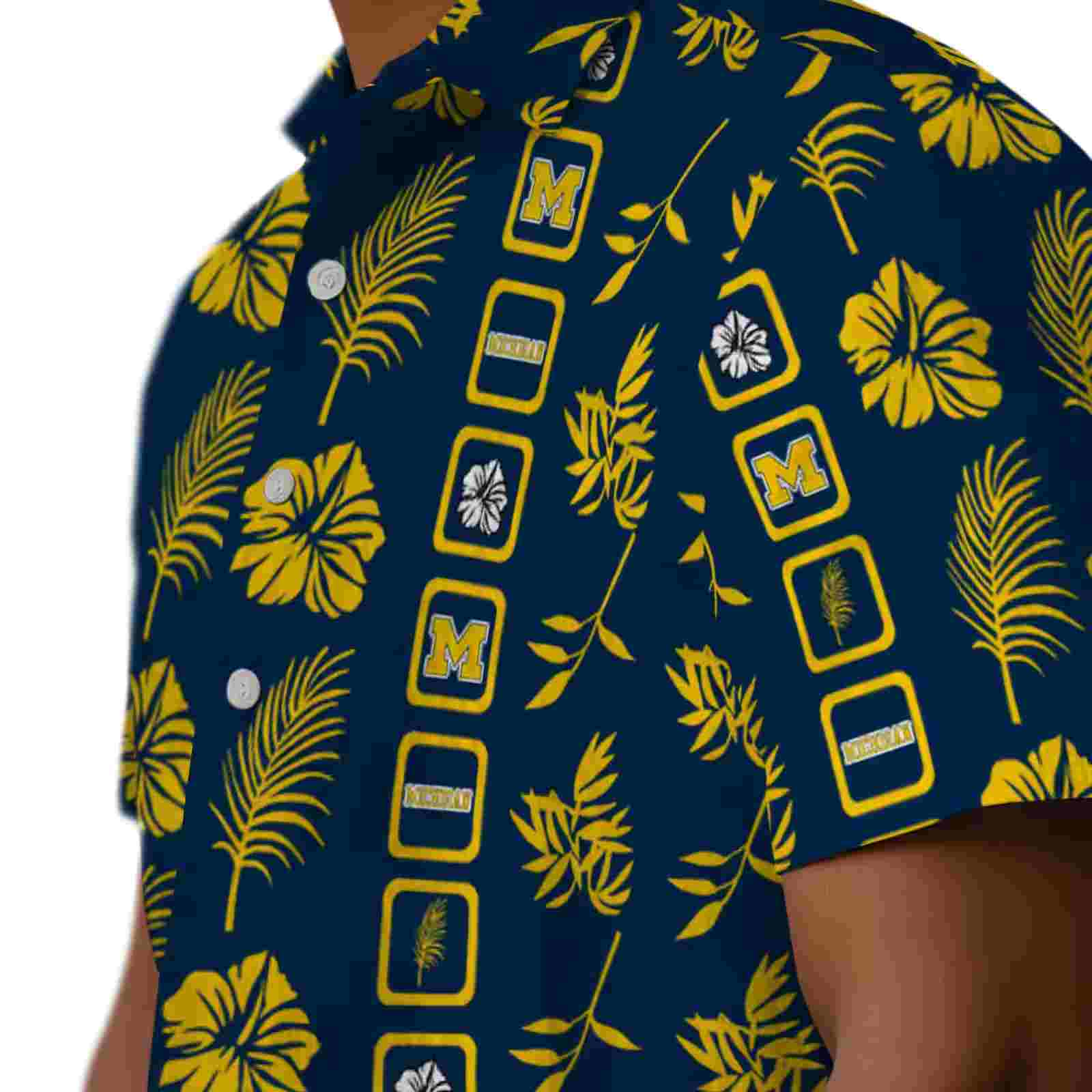 michigan wolverines framed floral blue hawaiian shirt trendy