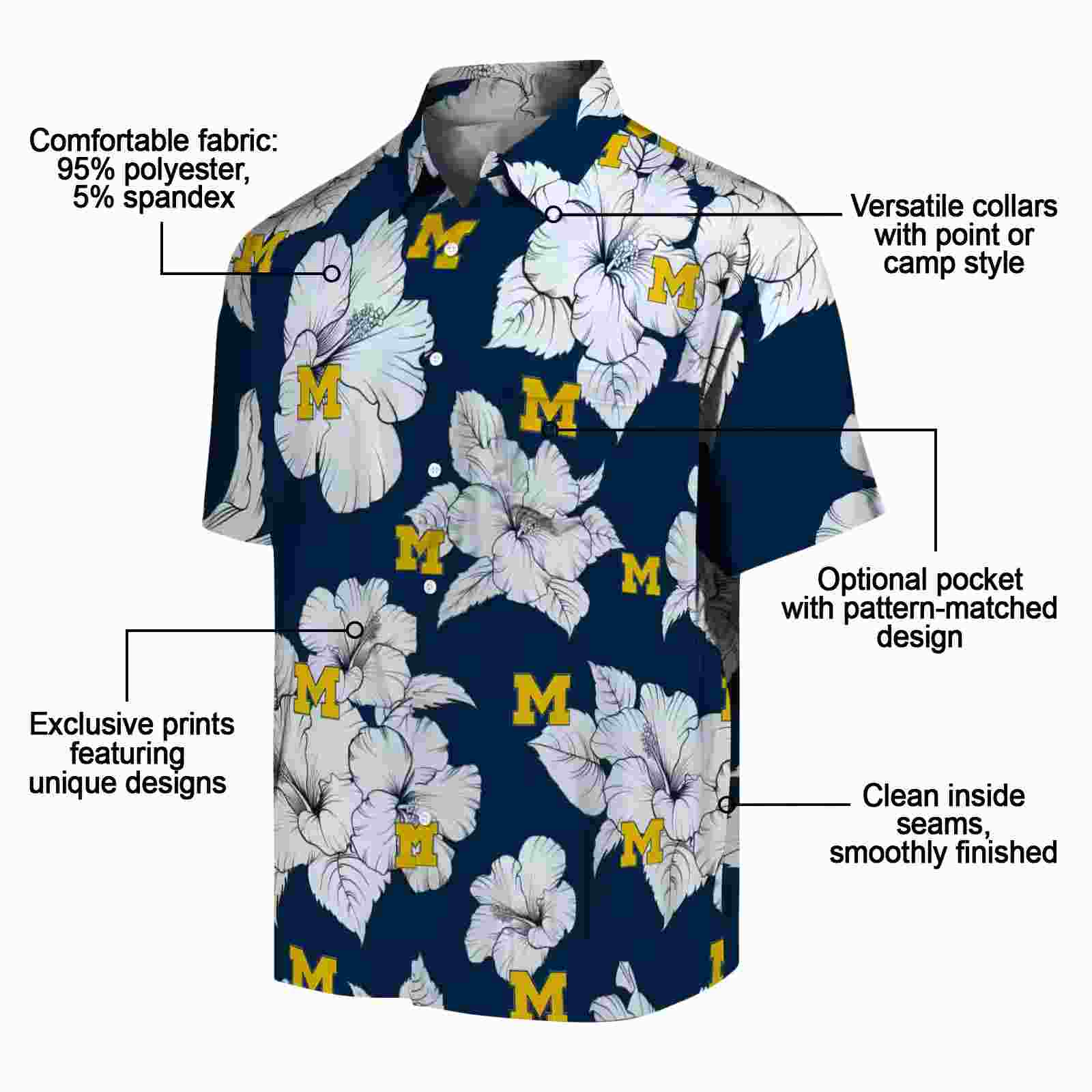 michigan wolverines hibiscus blooms blue white hawaiian shirt new arrival