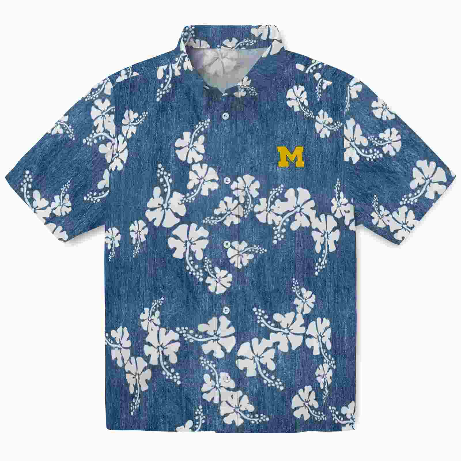 Michigan Wolverines Hibiscus Clusters Blue Hawaiian Shirt