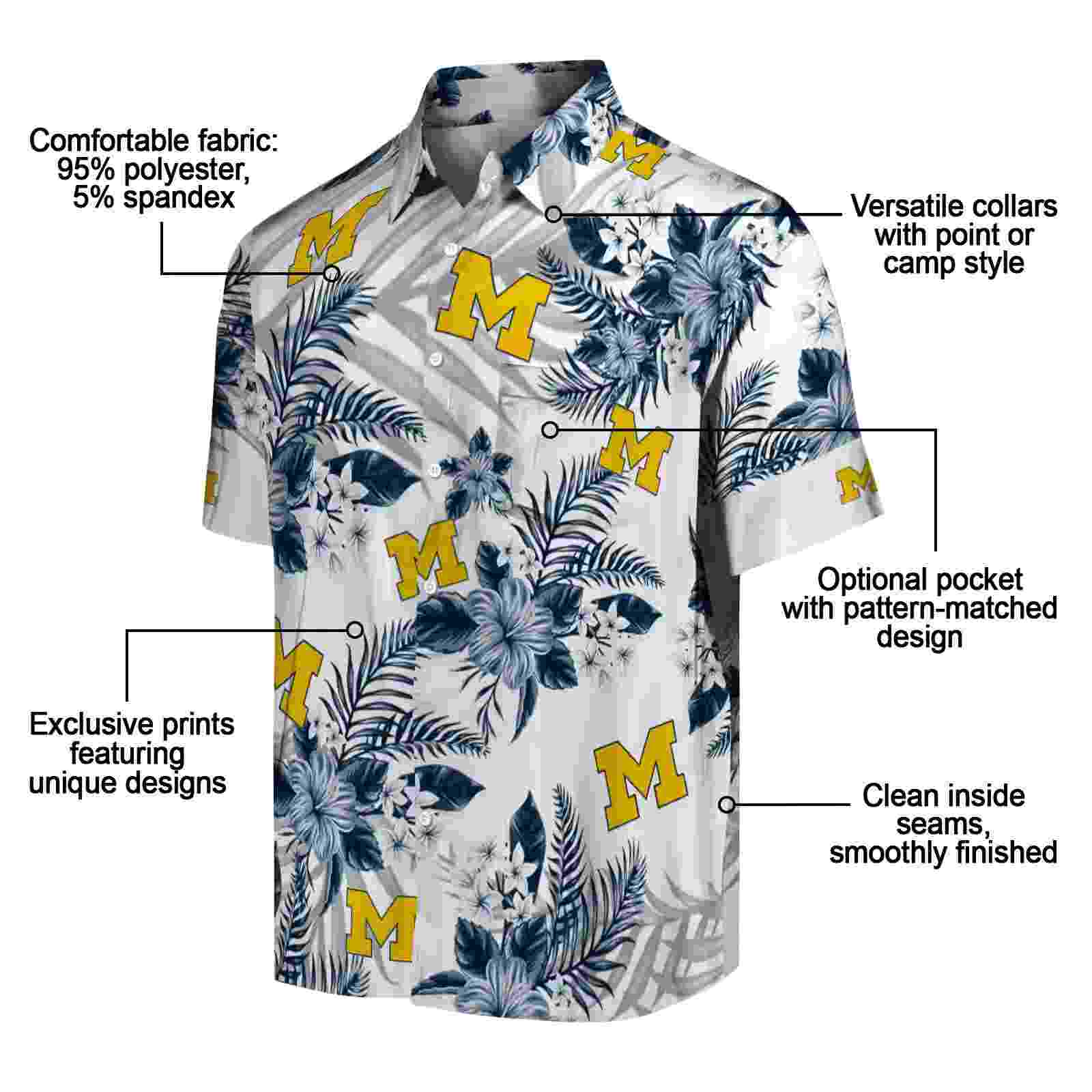 michigan wolverines hibiscus palm leaves blue white hawaiian shirt new arrival