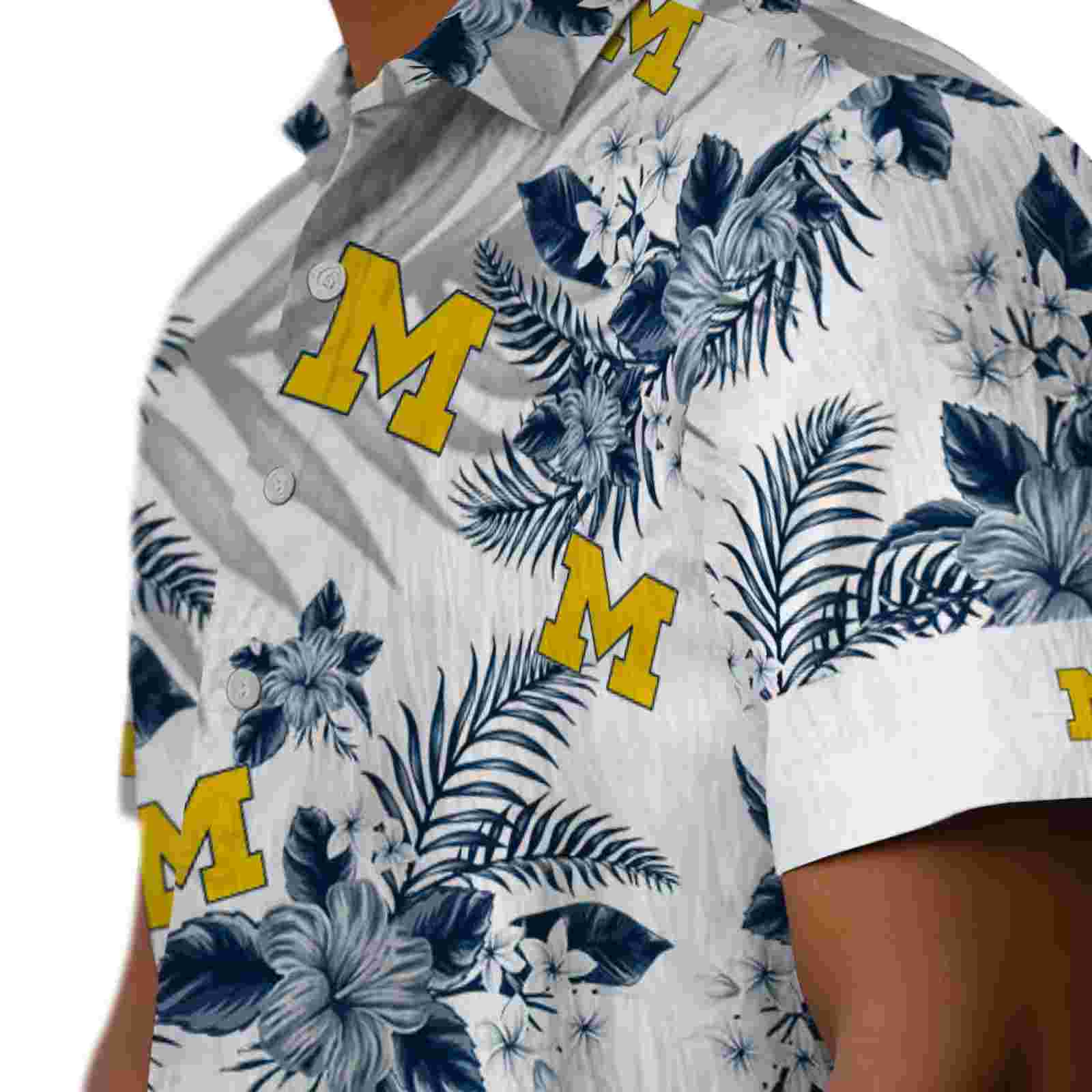 michigan wolverines hibiscus palm leaves blue white hawaiian shirt trendy