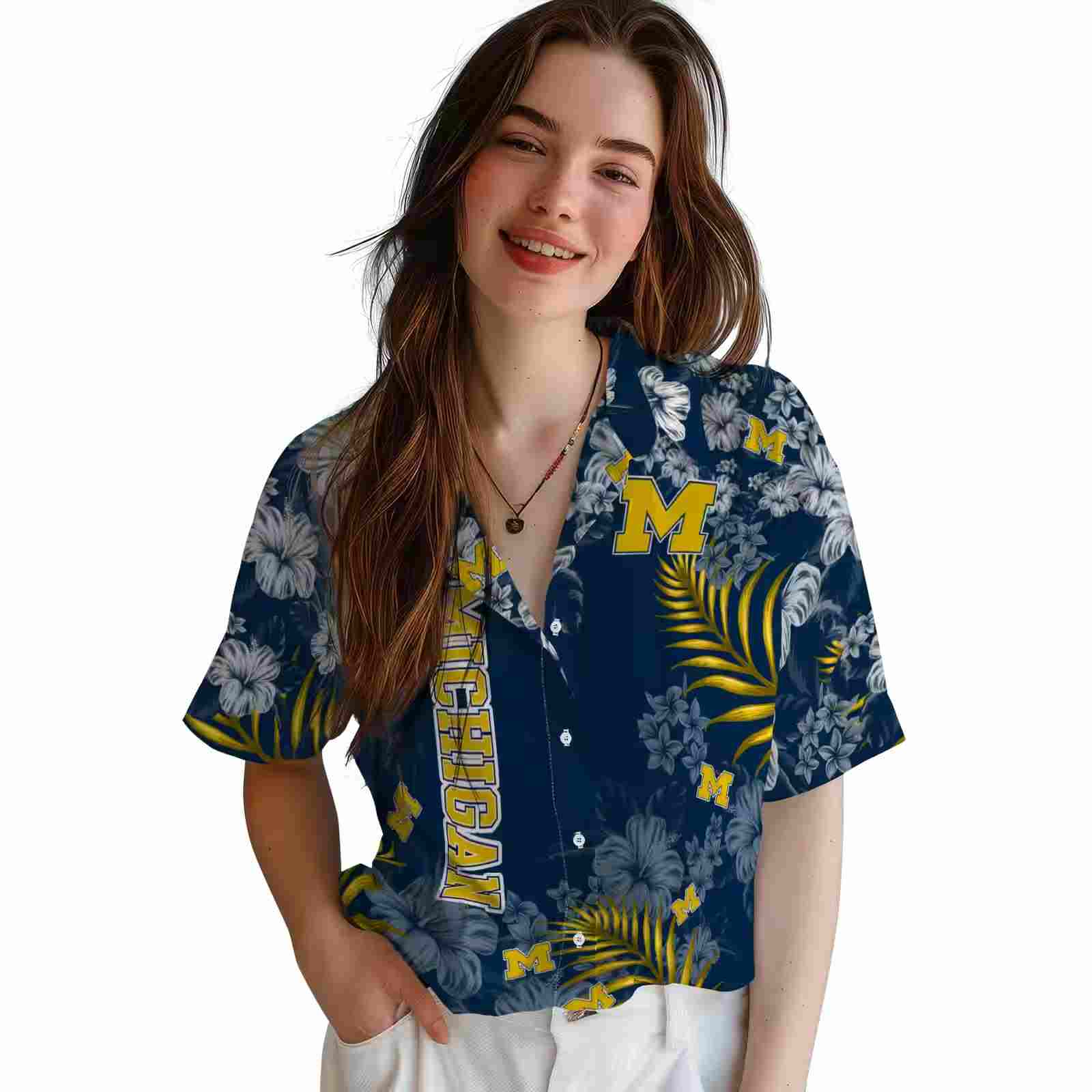 michigan wolverines hibiscus print blue hawaiian shirt latest model