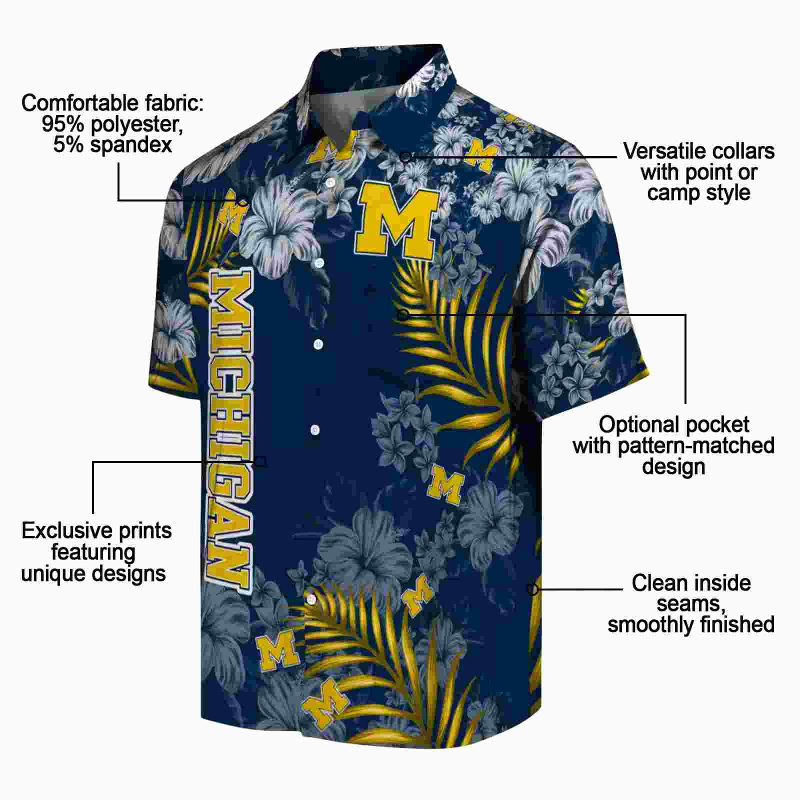 michigan wolverines hibiscus print blue hawaiian shirt new arrival