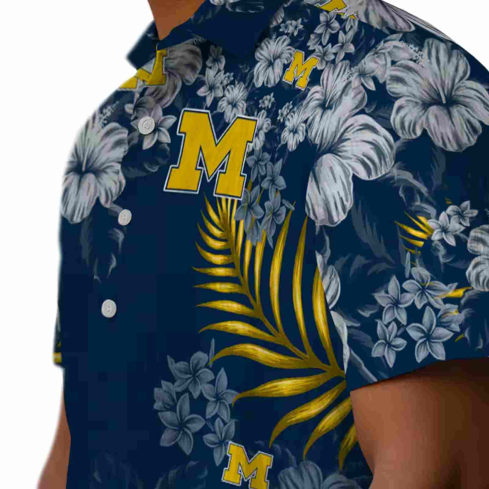 michigan wolverines hibiscus print blue hawaiian shirt trendy