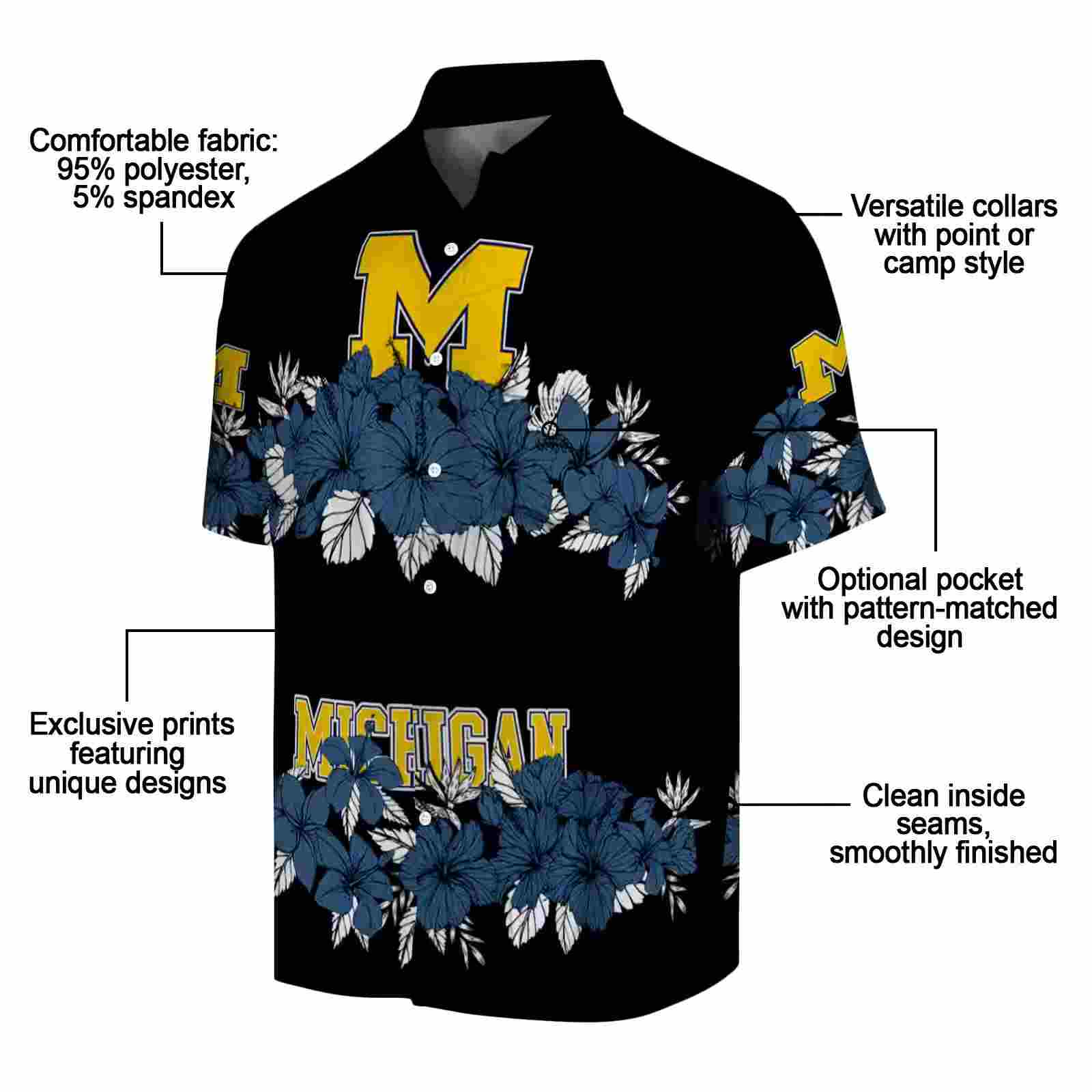 michigan wolverines hibiscus stripe blue black hawaiian shirt new arrival