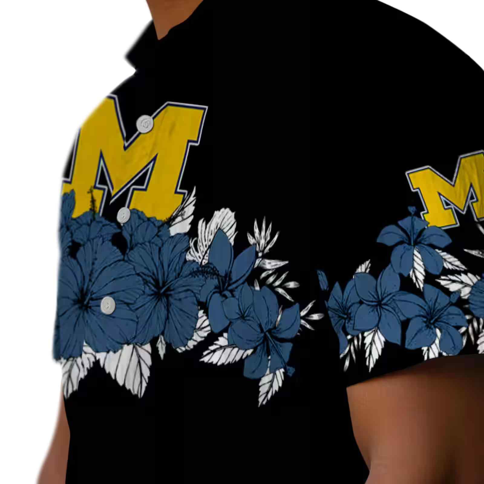 michigan wolverines hibiscus stripe blue black hawaiian shirt trendy