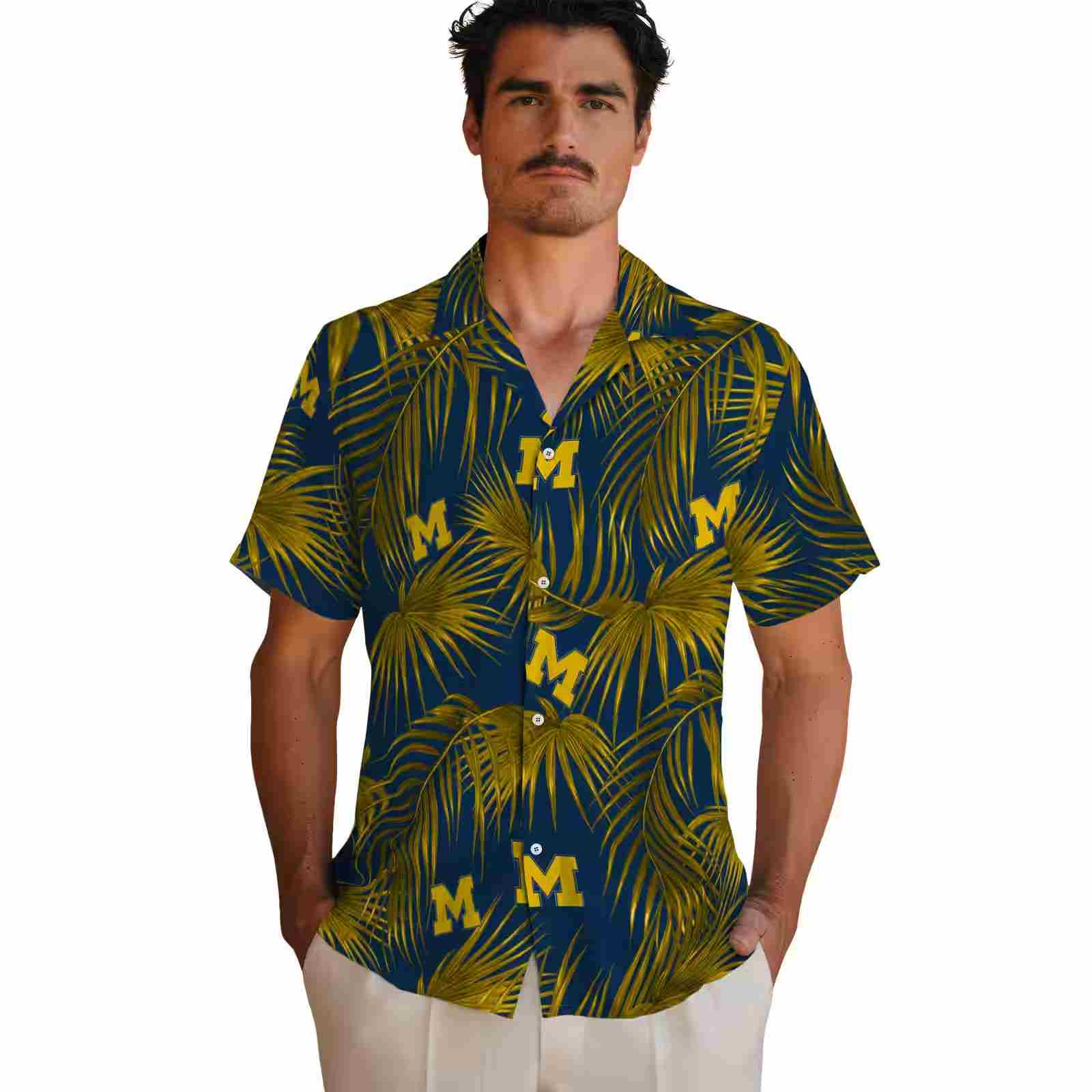 michigan wolverines leafy palms blue hawaiian shirt fashion forward