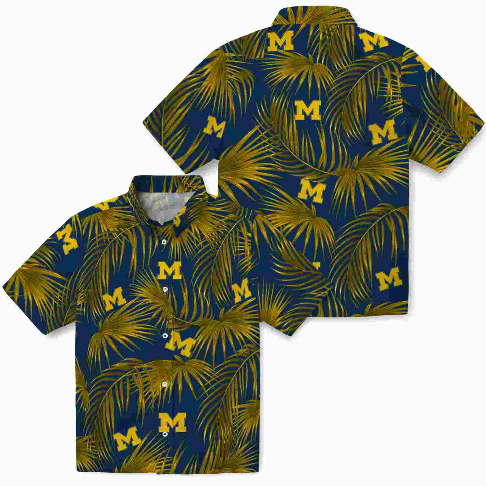 michigan wolverines leafy palms blue hawaiian shirt high quality