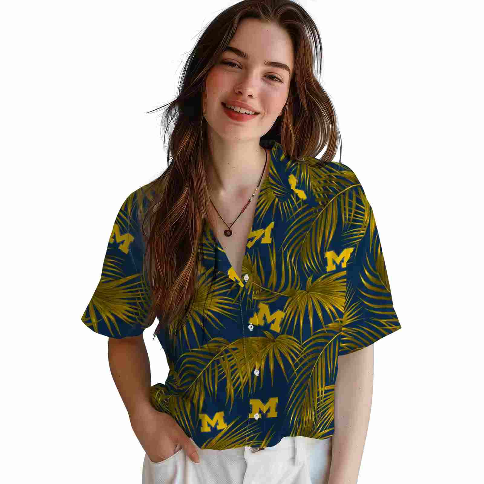 michigan wolverines leafy palms blue hawaiian shirt latest model