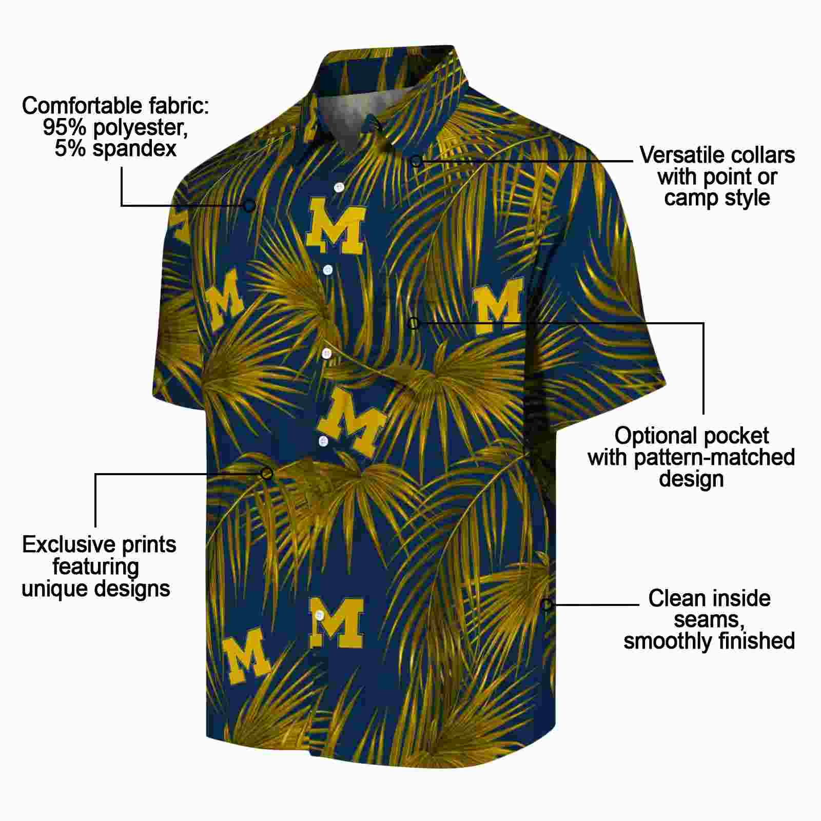 michigan wolverines leafy palms blue hawaiian shirt new arrival