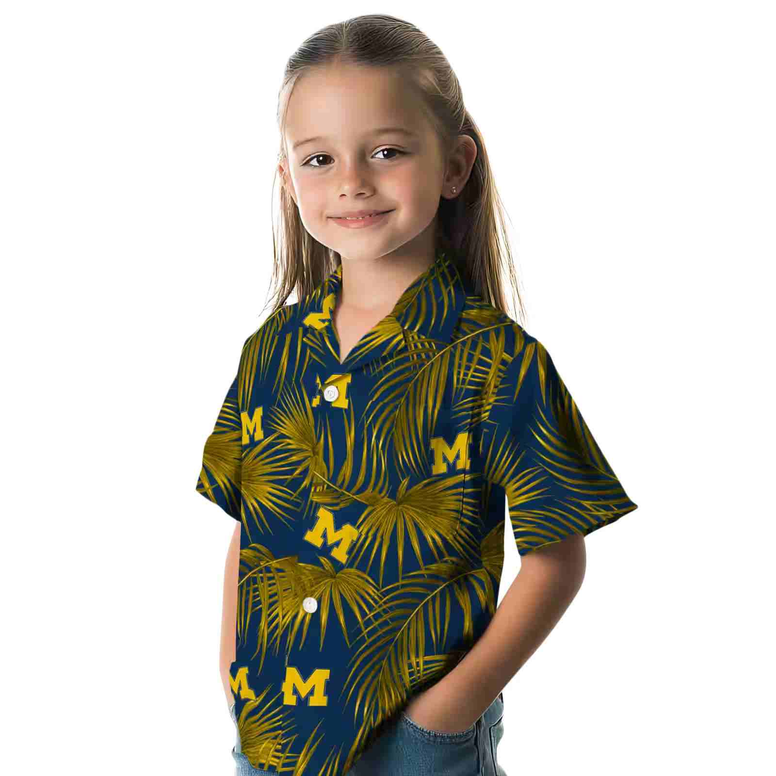 michigan wolverines leafy palms blue hawaiian shirt premium grade