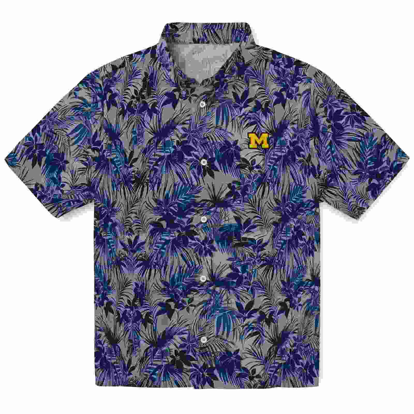 Michigan Wolverines Leafy Pattern Blue Hawaiian Shirt