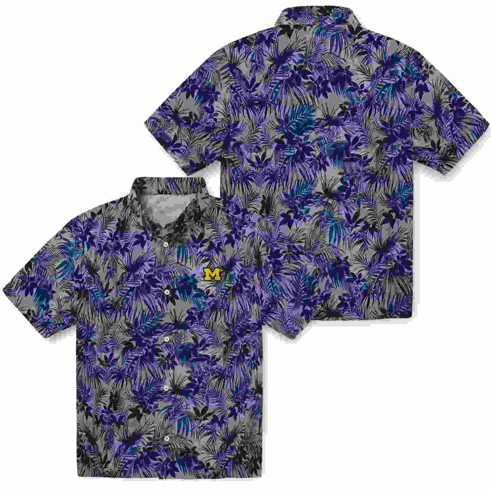 michigan wolverines leafy pattern blue hawaiian shirt high quality