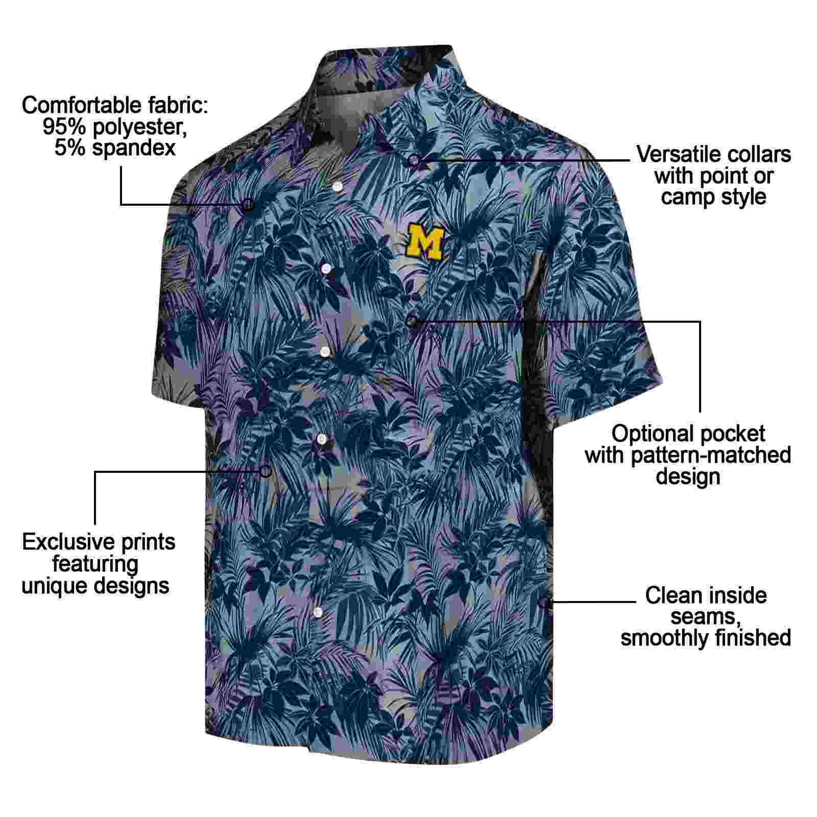 michigan wolverines leafy pattern blue hawaiian shirt new arrival