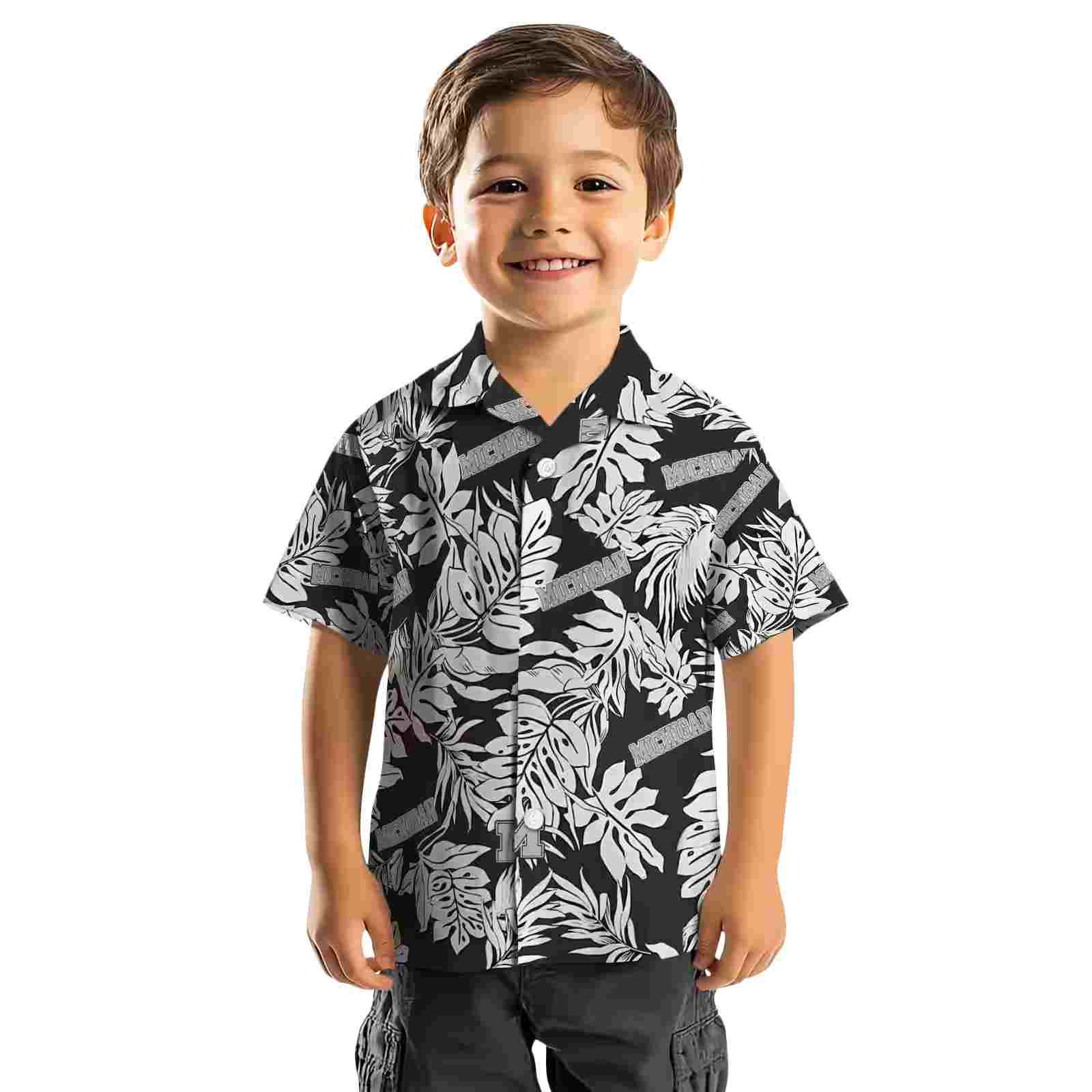 michigan wolverines monstera leaf pattern black hawaiian shirt top rated