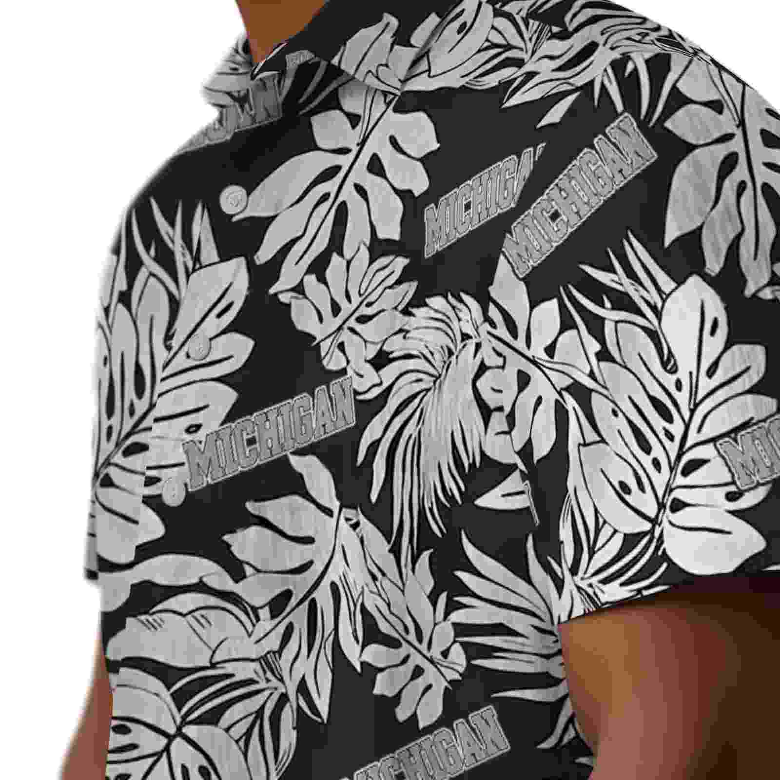 michigan wolverines monstera leaf pattern black hawaiian shirt trendy