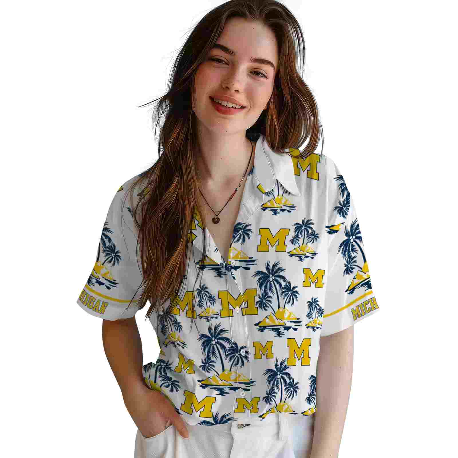 michigan wolverines palm island print blue white hawaiian shirt latest model