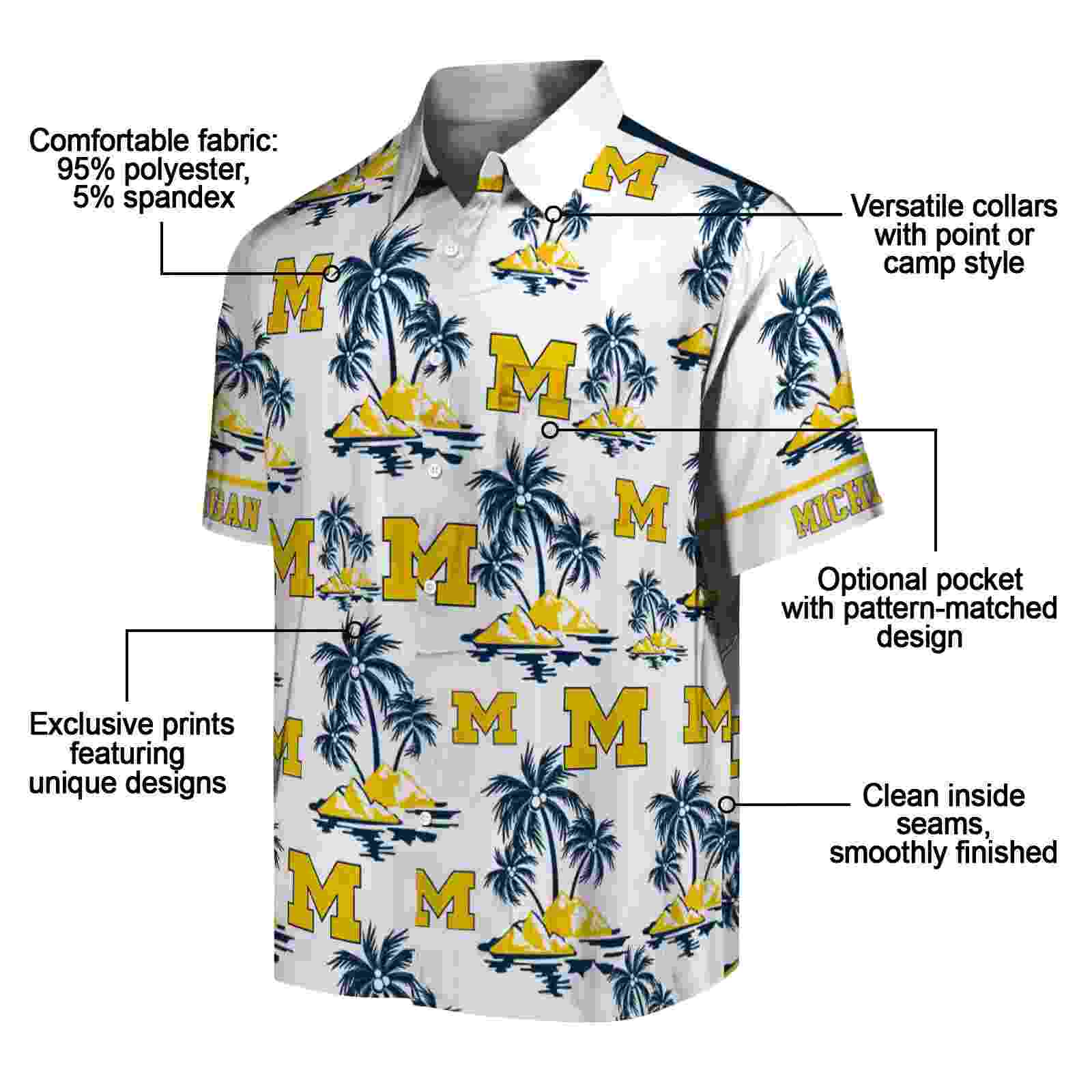 michigan wolverines palm island print blue white hawaiian shirt new arrival