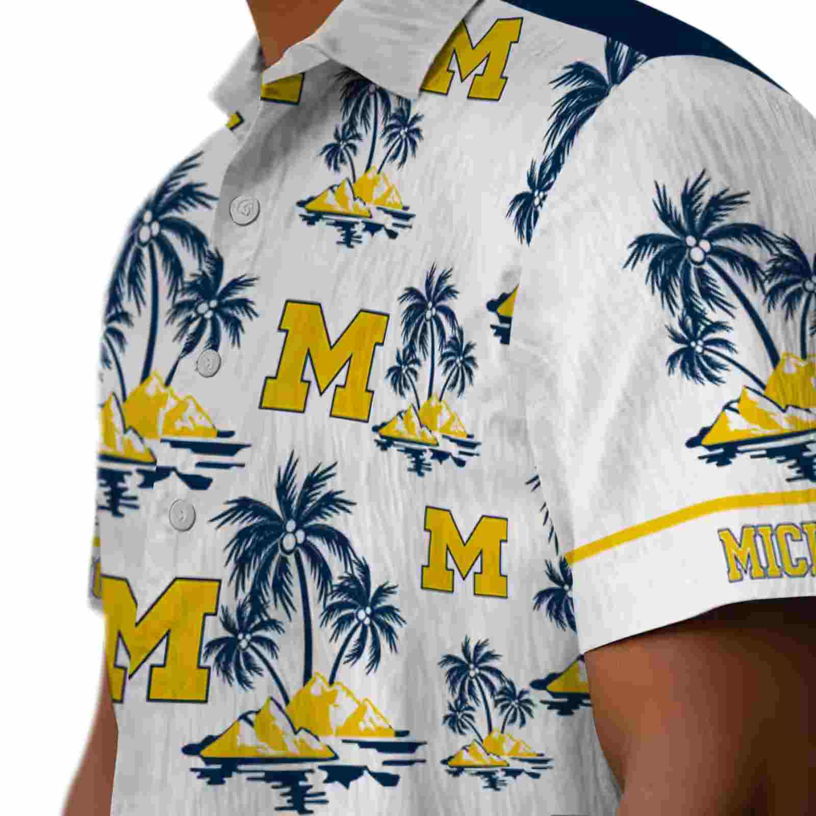 michigan wolverines palm island print blue white hawaiian shirt trendy