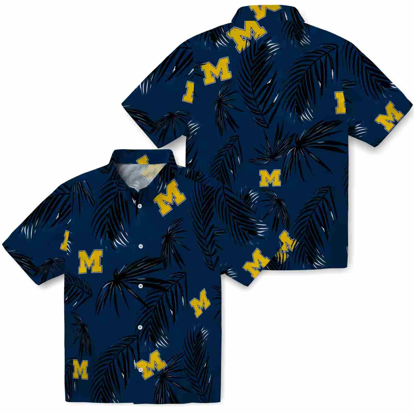 michigan wolverines palm leaf blue hawaiian shirt high quality