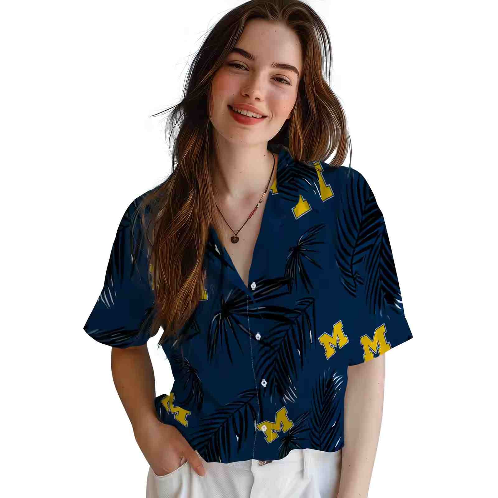 michigan wolverines palm leaf blue hawaiian shirt latest model