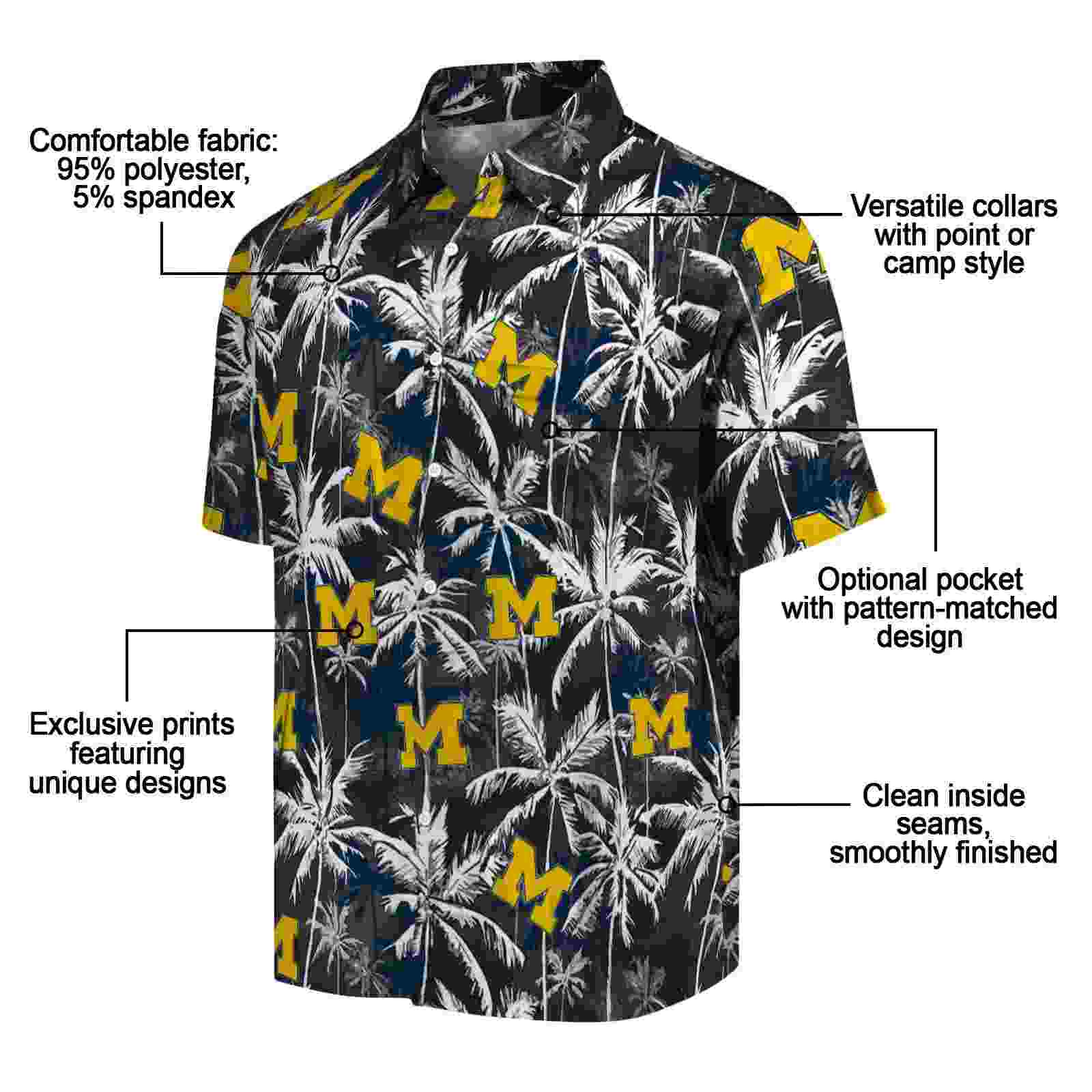 michigan wolverines palm pattern blue black hawaiian shirt new arrival